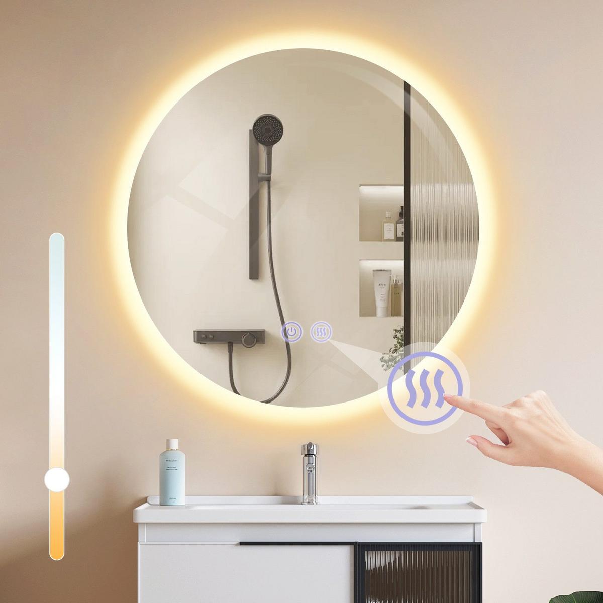 BADEZIMMERSPIEGEL Redman mit LED-Leuchte Ø50 cm - Weiß, Glas (50/3.3/50cm) - Nettlife