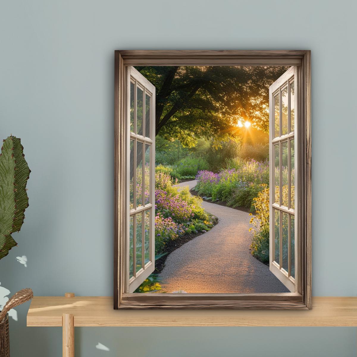 LEINWANDBILD Aussicht - Blumen - Natur - Sonne - Weg Room Decor 30x40 cm - Hellgelb, Textil (30/40cm) - MuchoWow
