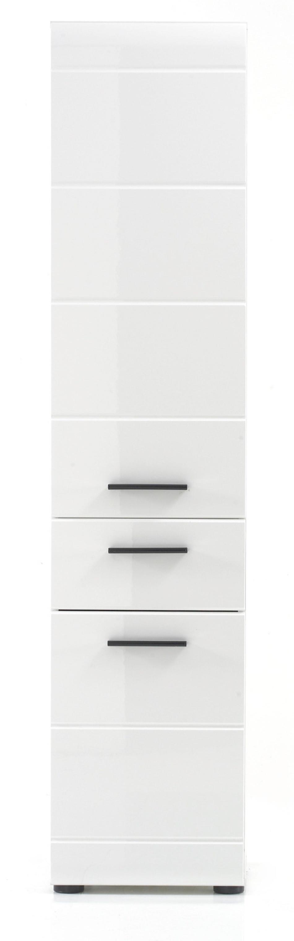 HOCHSCHRANK weiß Hochglanz 30 cm, Badschrank Türanschlag wechselbar - Weiß Hochglanz/Schwarz, Holzwerkstoff/Kunststoff (30/182/31cm) - Top.Furn