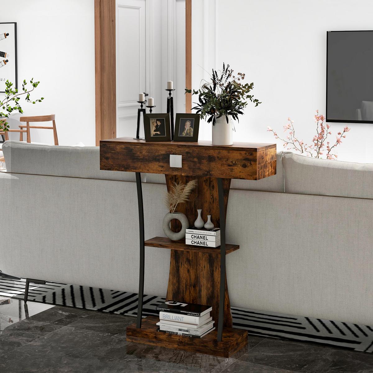 KONSOLENTISCH Braun - Braun, Holz (30/91/88cm) - COSTWAY