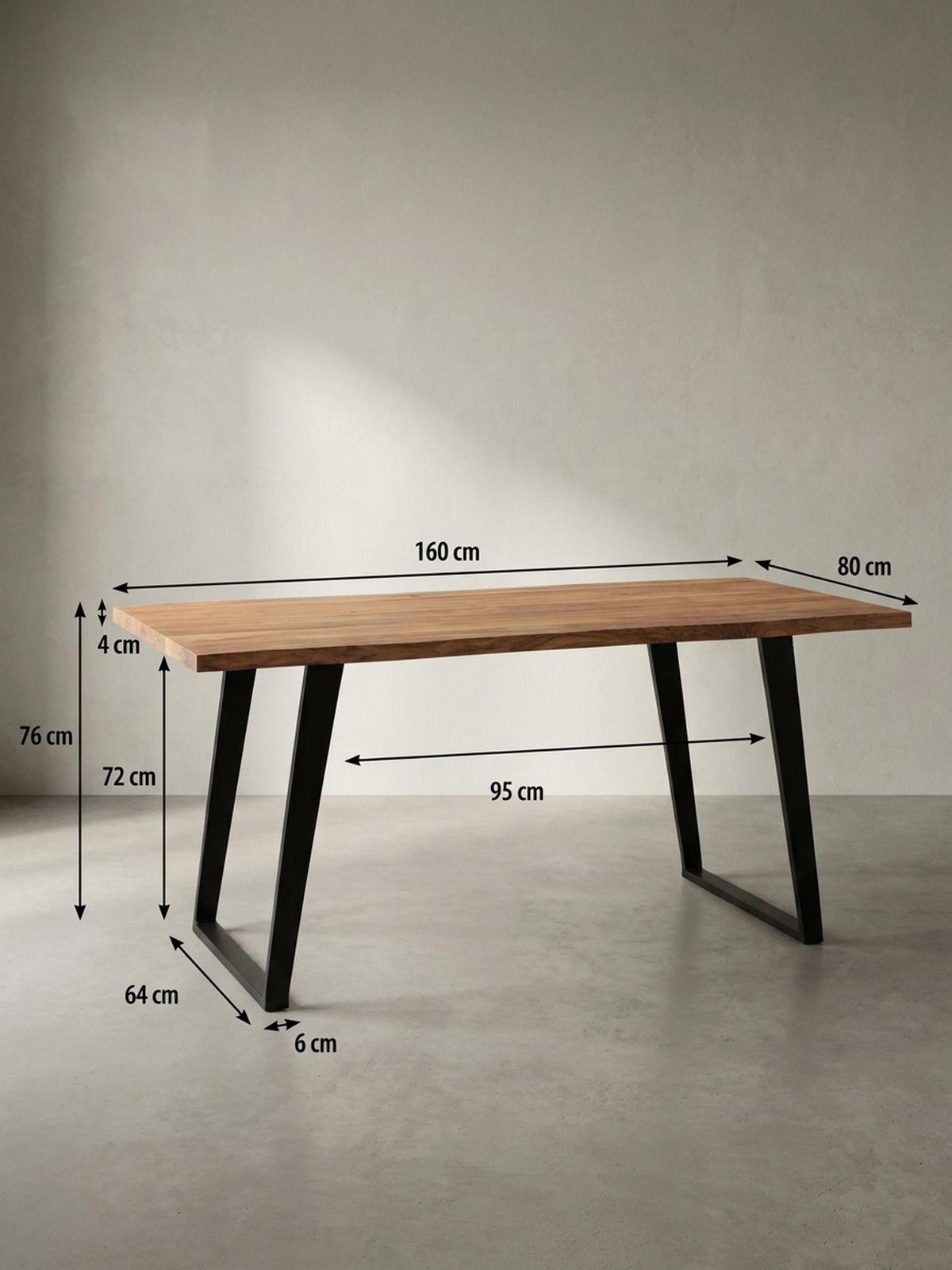 SCHREIBTISCH Massivholz Baumkante U-Gestell Handarbeit ATOLL, Goldbraun-Schwarz 160x80x76 cm - Schwarz/Braun, Holz/Metall (80/160/76cm) - KADIMA DESIGN