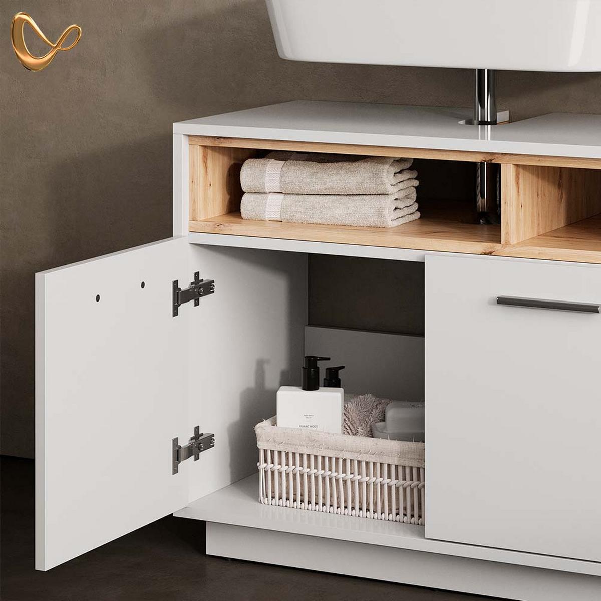 WASCHBECKENUNTERSCHRANK Temo Weiß 80 x 64 cm - Weiß, Holzwerkstoff (80/64/40cm) - Livinity®