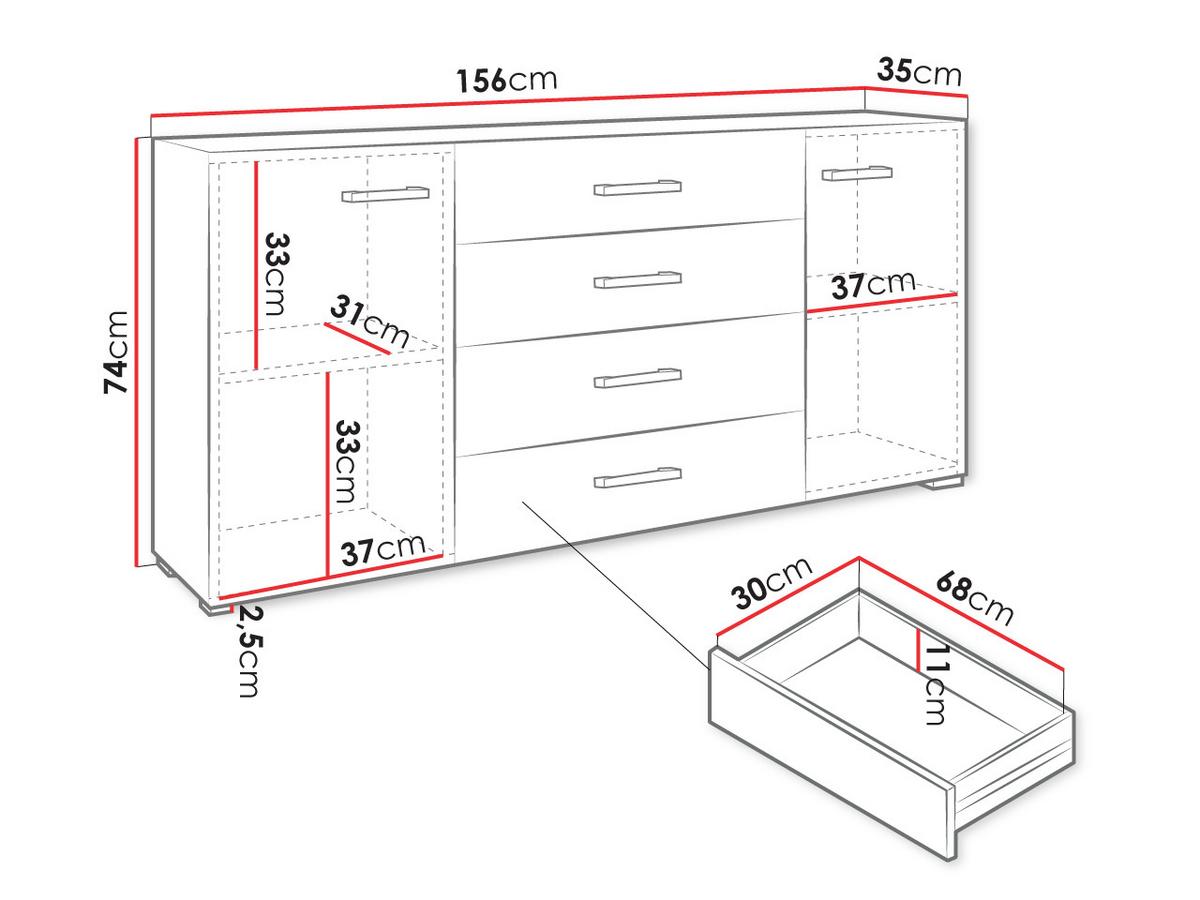 SIDEBOARD Gimren 2D4SZ - Hellgrau/Weiß, Holzwerkstoff/Kunststoff (156/74/35cm) - MIRJAN24
