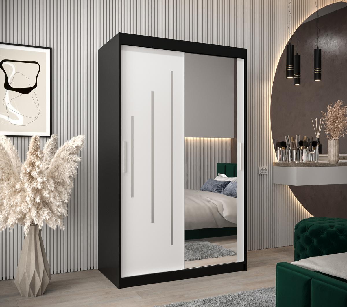 SCHWEBETÜRENSCHRANK 200/120/62 2-türig - Silberfarben/Schwarz, Holz/Kunststoff (120/200/62cm) - Abiks Möbel