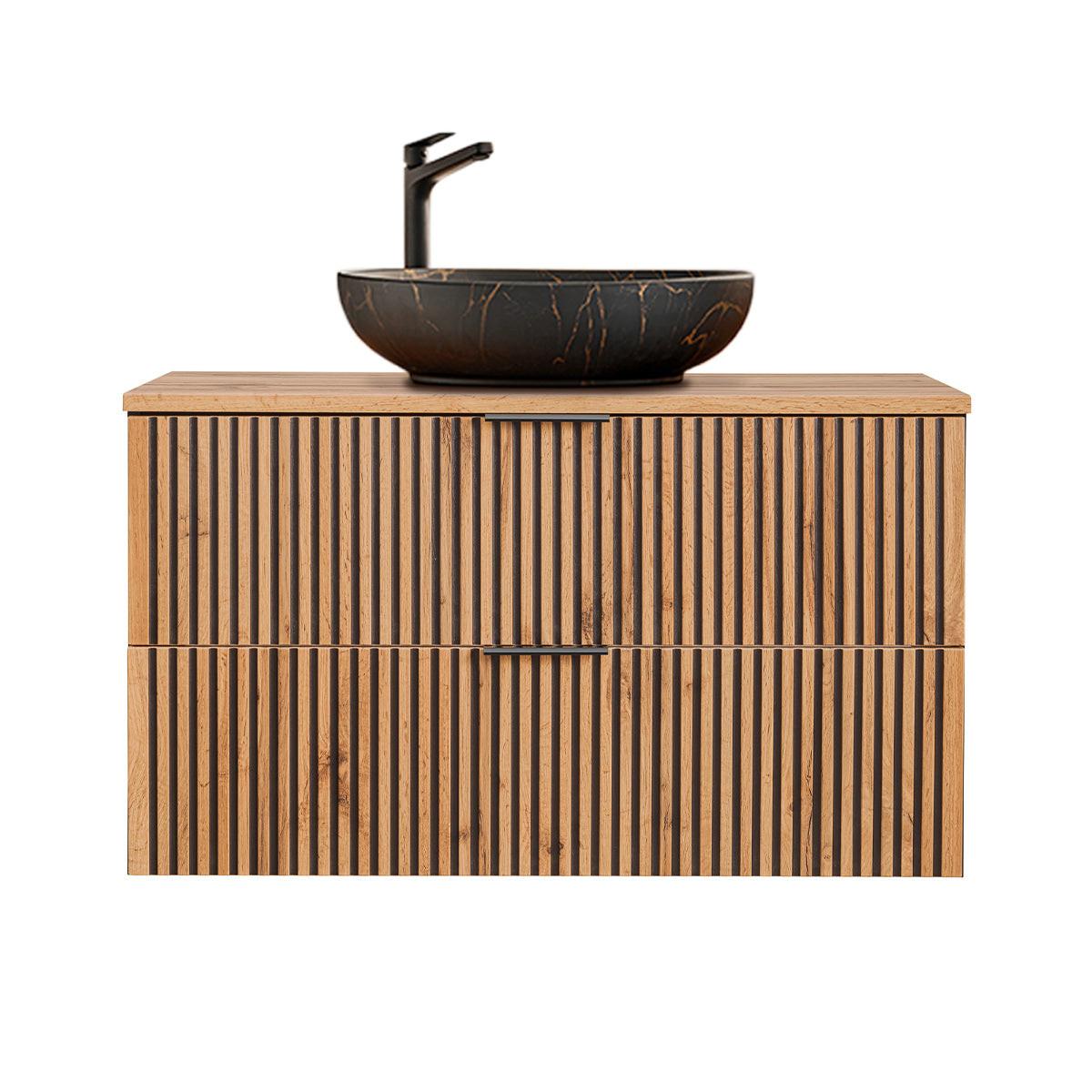 WASCHTISCH 100.6cm Gaia Holz in Eichenoptik und Schwarz - Schwarz, Holzwerkstoff (100.6/59/46cm) - Petits-meubles