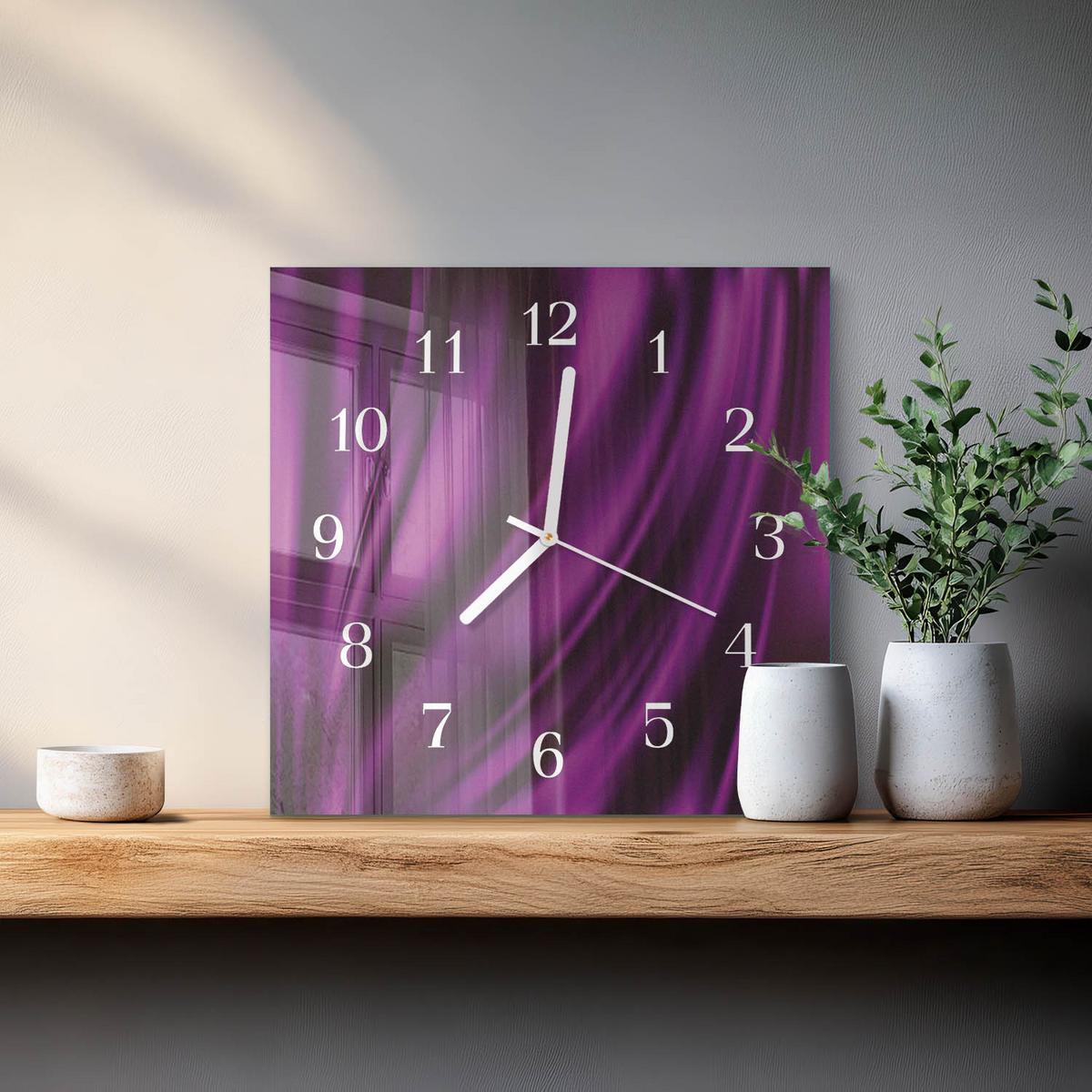 WANDUHR aus Glas 30x30 cm - Abstraktion - Lila, Glas (30/30/0.4cm) - TULUP