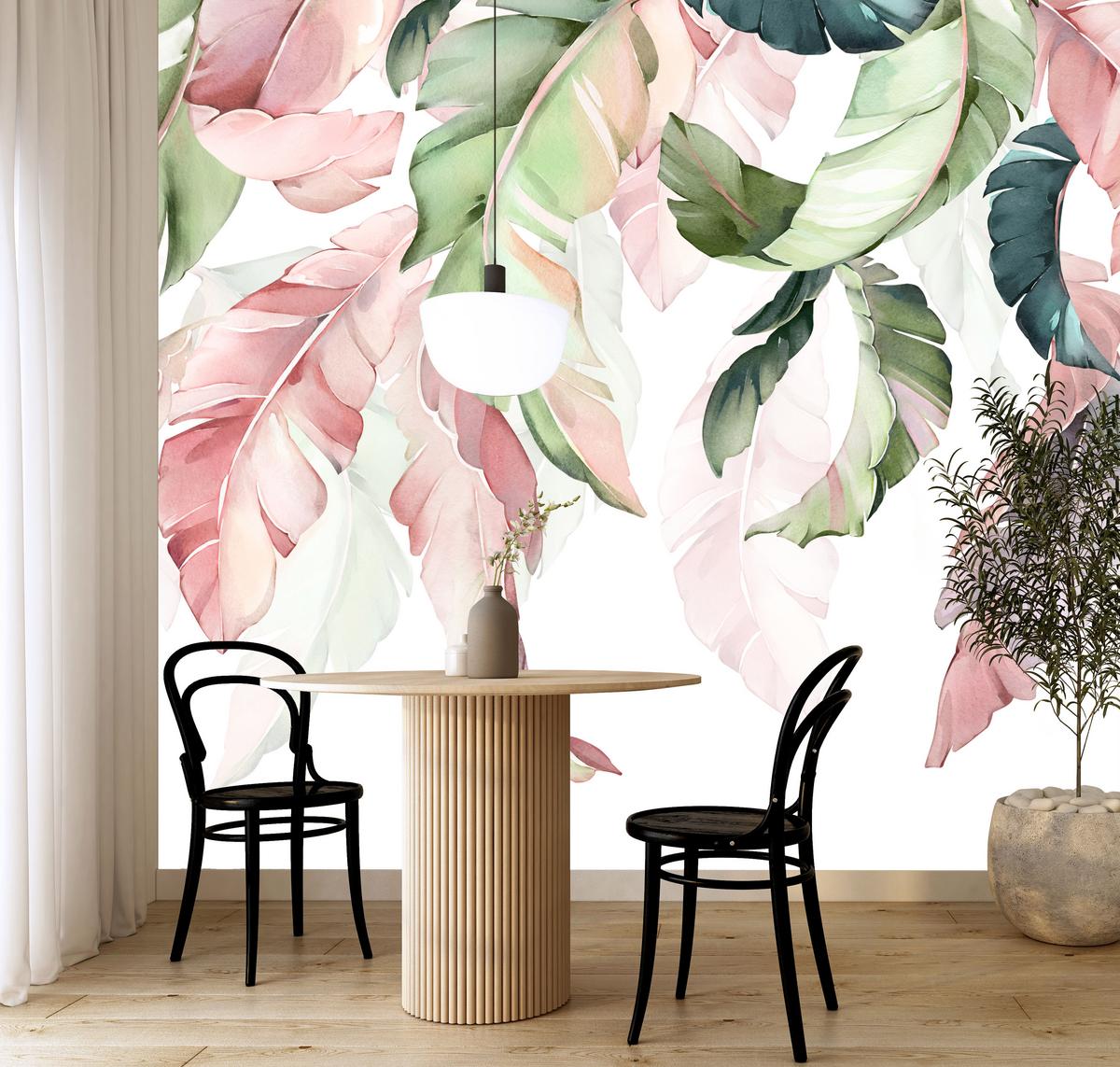 FOTOTAPETE für Esszimmer Bunte Bananenblätter Pflanzen Natur 150x105 - Violett/Rosa, Papier (150/105cm) - Muralo