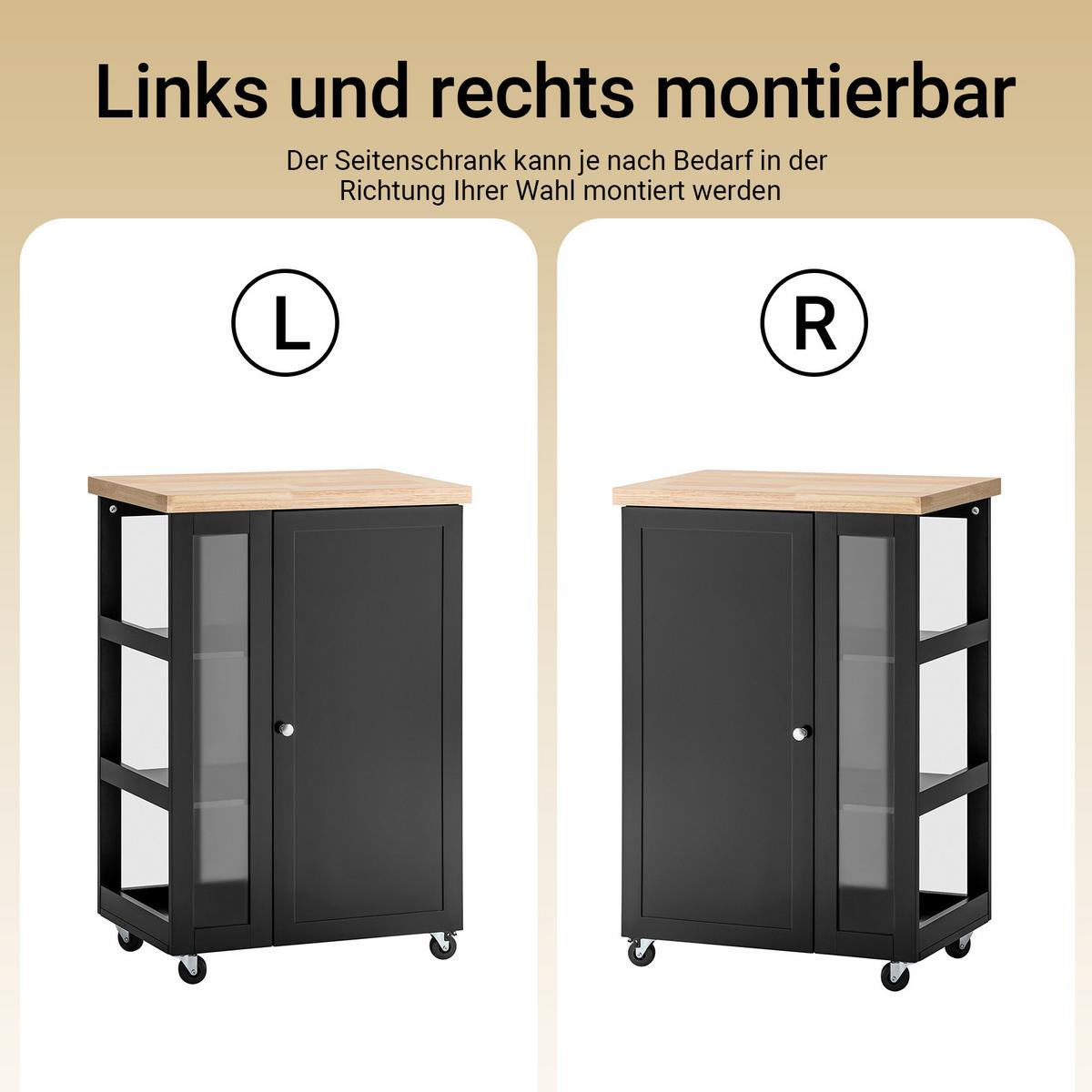 KÜCHENWAGEN zum Rollen, Servierwagen Schwarz, 60x90x40cm - Schwarz, Glas/Holzwerkstoff (60/90/40cm) - SoBuy