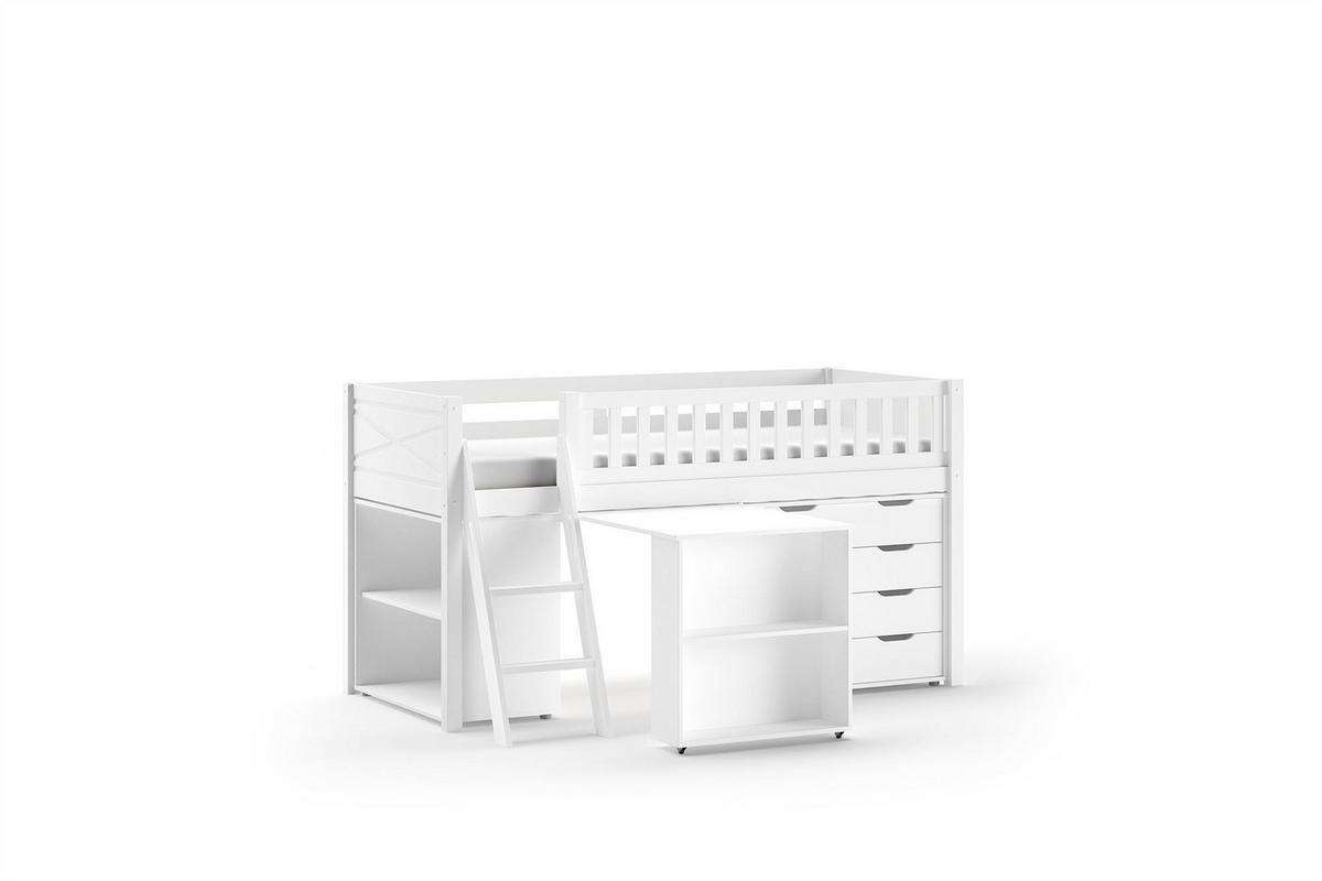 HOCHBETT Karyl 208x114x135 Massivholz Weiß Regal Kommode - Weiß, Holz (90/200cm) - 58aufmkessel