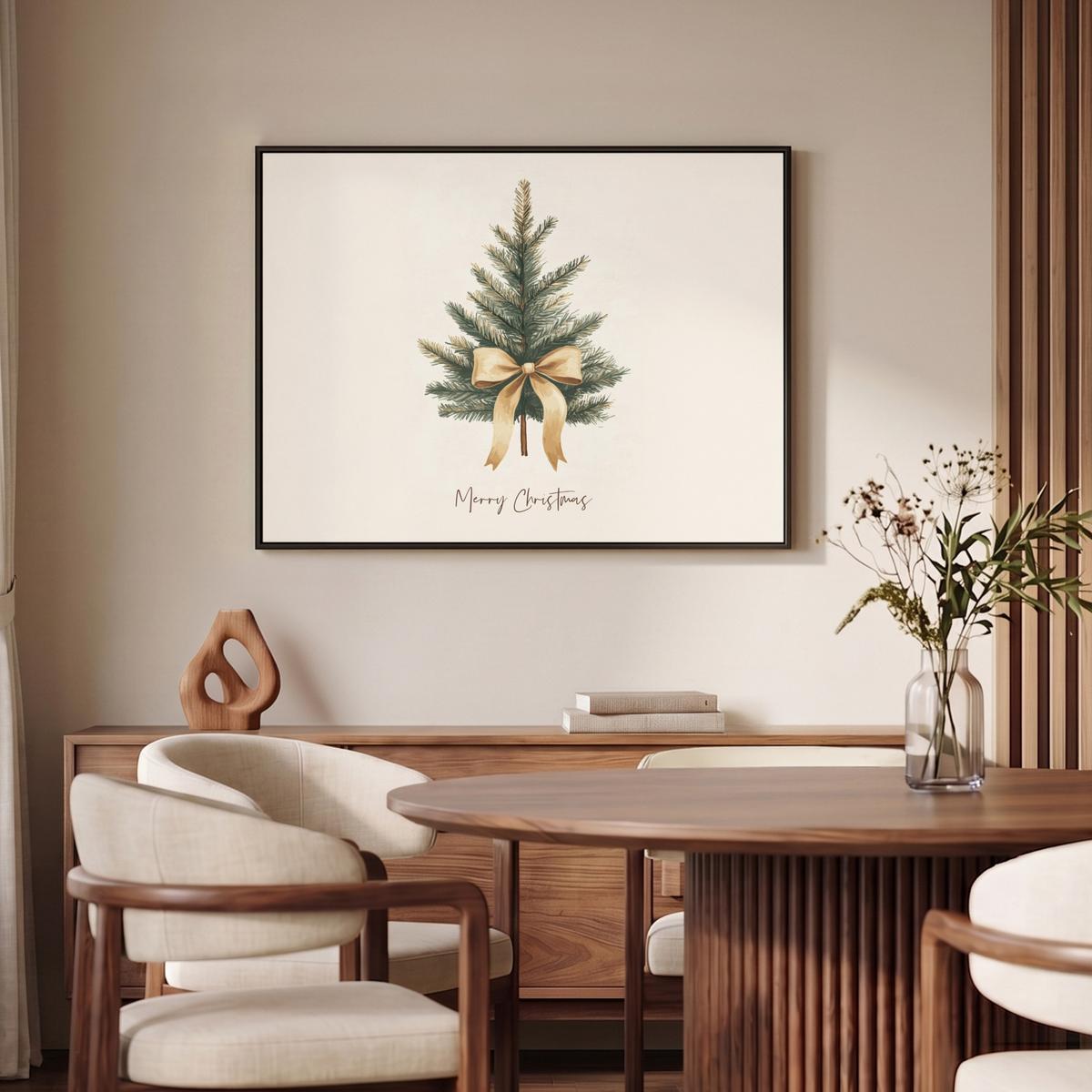 LEINWAND Bilder mit Rahmen - Weihnachtsbaum - Weihnachten - Frohe Weihnachten - Beige - 100x70 - Sandfarben, Textil (100/70cm) - MuchoWow