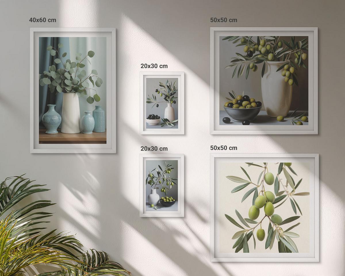 BILDER SET 5er Set - 50x50 cm & 20x30 cm & 40x60 cm Weißer Rahmen - Löwenzahnblüten, pastellfarbene Gräser - Weiß, Kunststoff (40/60cm) - TULUP