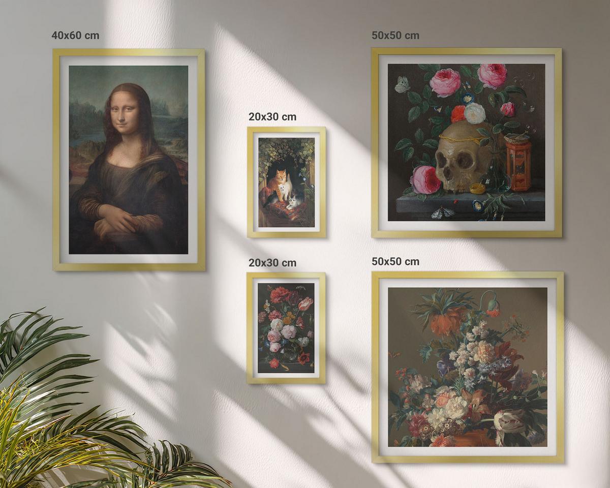 BILDER SET 5er Set - 50x50 cm & 20x30 cm & 40x60 cm Goldrahmen - Vintage Blumen Totenkopf Mona Lisa - Goldfarben, Kunststoff (40/60cm) - TULUP
