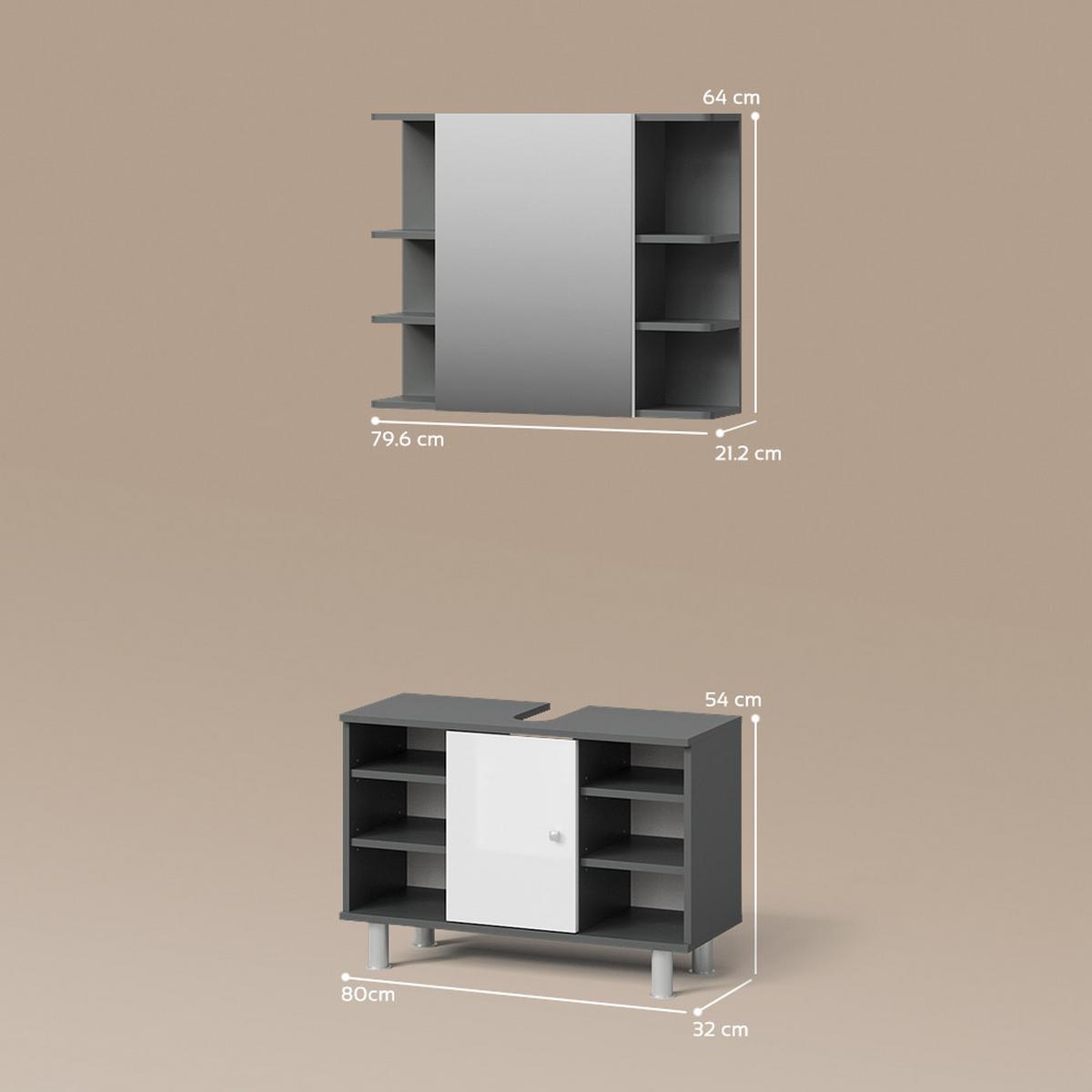 BADMÖBEL-SET Fucino Anthrazit 2 Teile, Unterschrank 80 cm - Anthrazit, Holzwerkstoff (80/54/32cm) - Livinity®