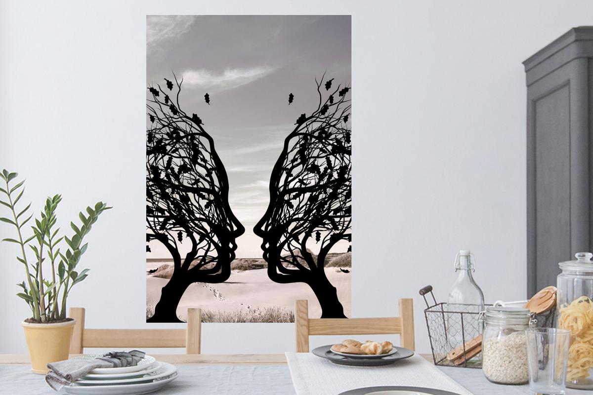 WANDTATTOO Strand - Meer - Menschen - Baum - Moderne Kunst Wandaufkleber 80x120 cm - Hellgrau, Kunststoff (80/120/0.1cm) - MuchoWow