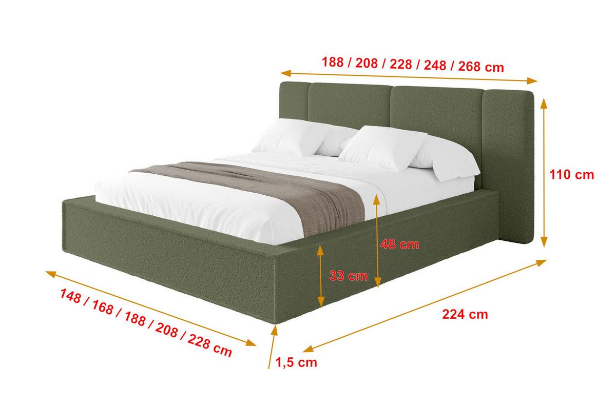 POLSTERBETT mit Bettkasten und Lattenrost, Bett mit Matratze H3/H4 - RIVO 200x200 Grün - Olivgrün, Holzwerkstoff/Textil (200/200cm) - ALTDECOR