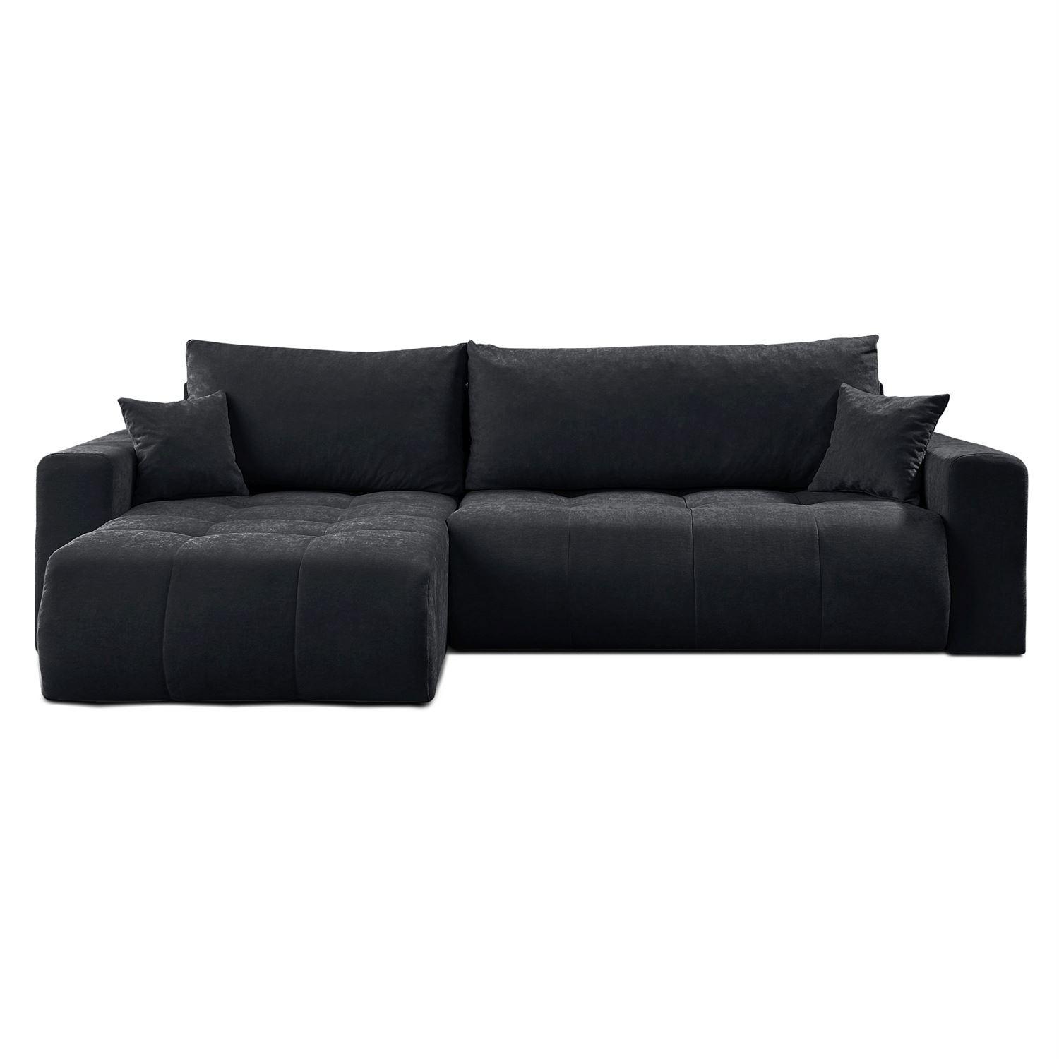 ECKSOFA Gepolstertes CLOUD mit Schlaffunktion und Bettkasten, Wind 99 - Schwarz, Textil (277/143cm) - Lookway