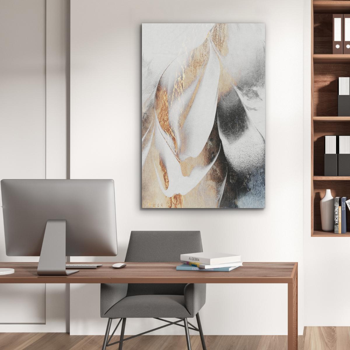 AKUSTIKBILD Luxus - Abstrakt - Gold - Weiß Wanddeko 70x100 cm - Goldfarben, Kunststoff (70/100/0.9cm) - MuchoWow