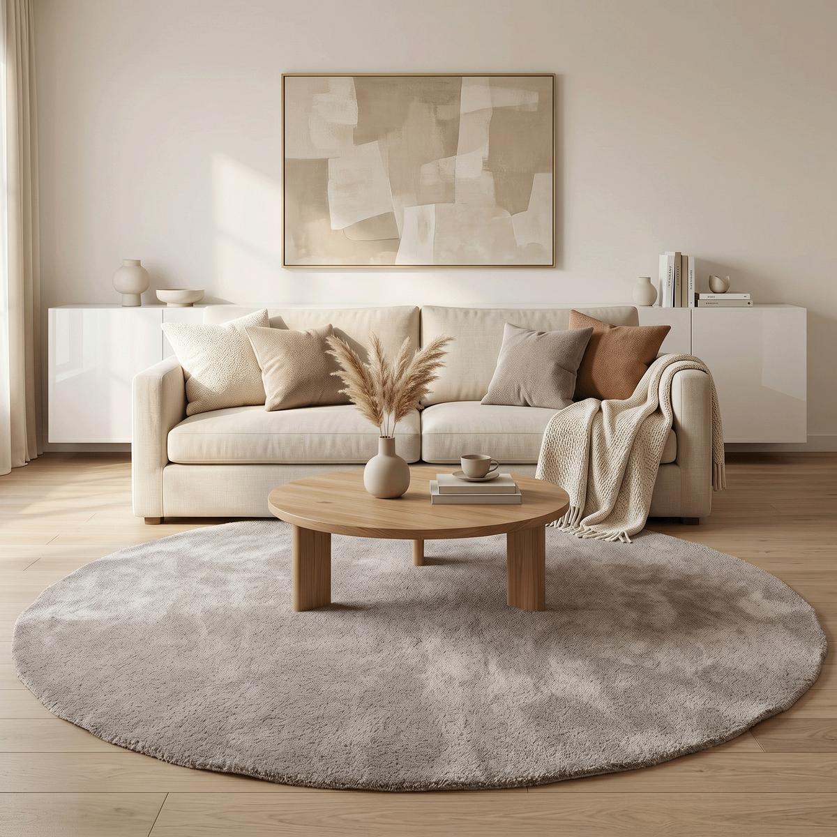 SUPER SOFT HOCHFLORTEPPICH LIVORNO RUND - Taupe, Textil (100/100cm) - Snapstyle
