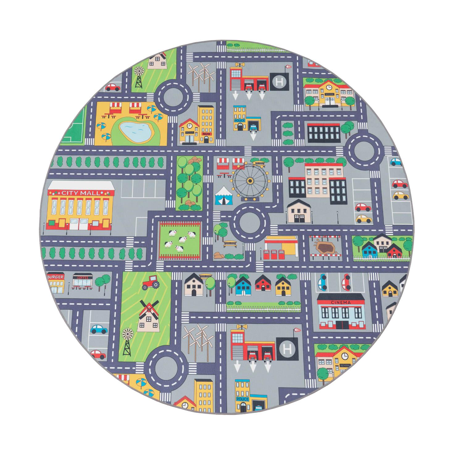 KINDERTEPPICH Waschbar, mit Stadt‑Land‑Karten‑Muster, Grau, Ø 160 cm - Grau, Textil (160/160cm) - KADIMA DESIGN