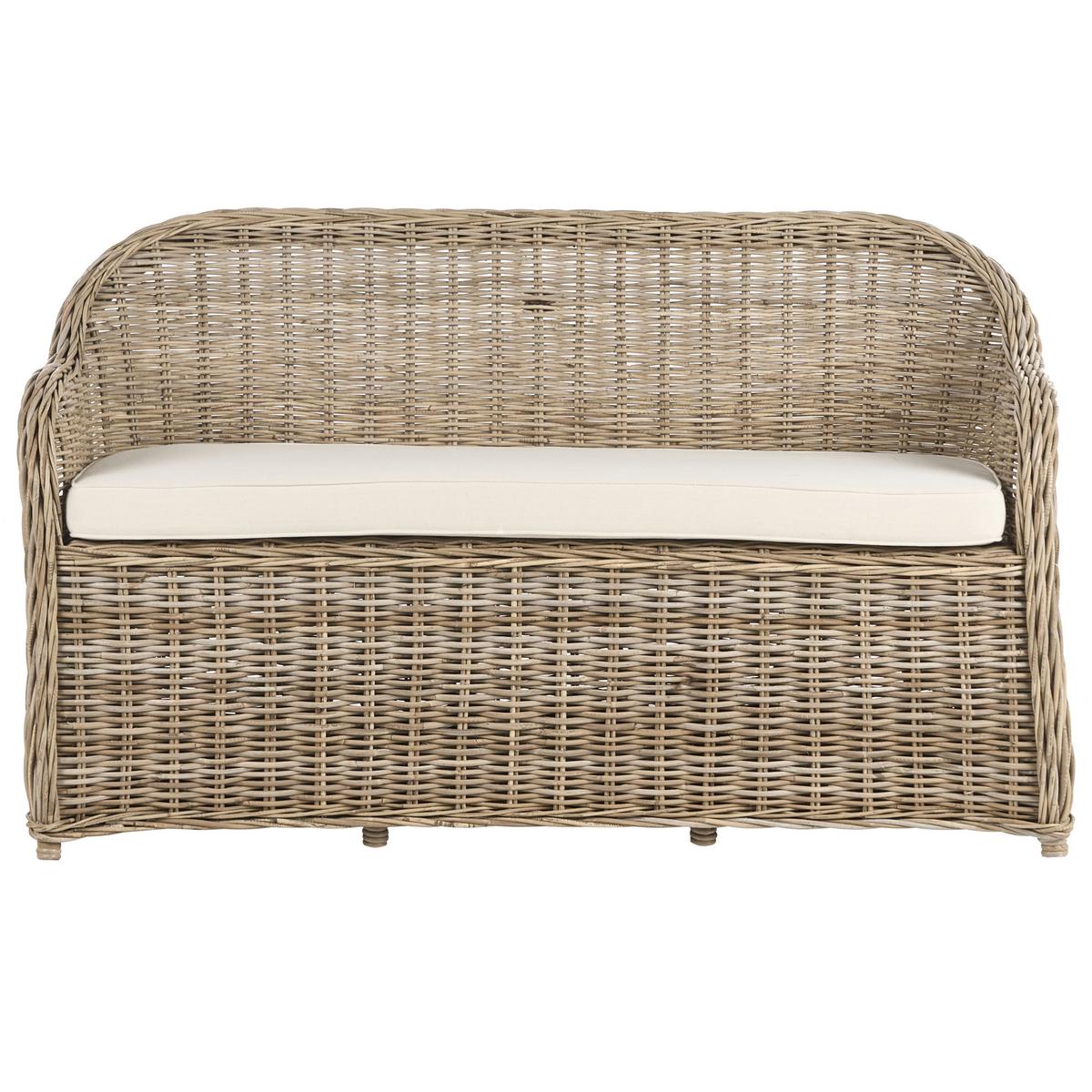 GARTENSOFA 2.5-Sitzer mit Ottomane Naturfarben Susua - Naturfarben/Weiß, Naturmaterialien (150/87/69cm) - Beliani