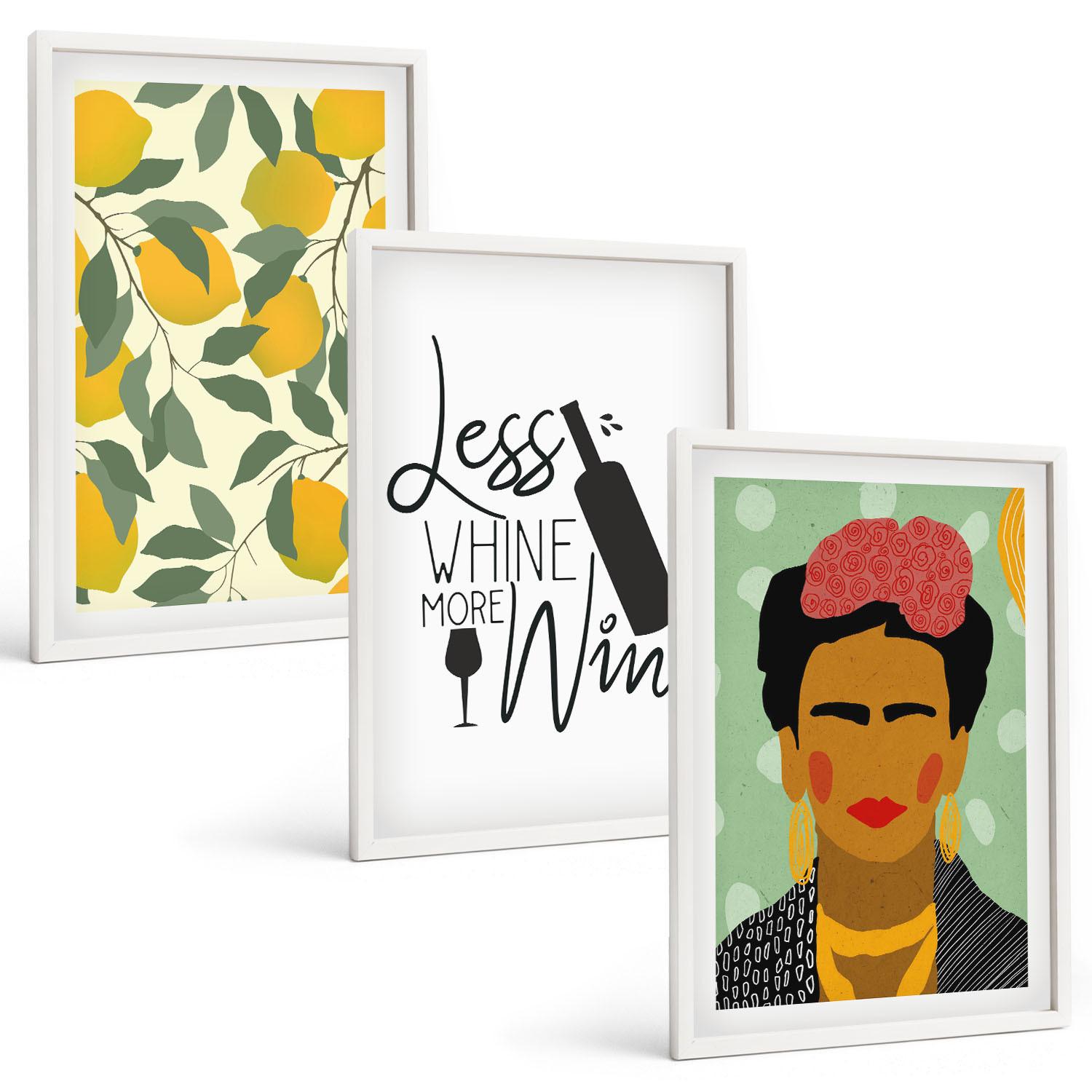 BILDER SET 3er Set - 40x60 cm Weißer Rahmen - Zitronenweinporträt von Frida - Weiß, Kunststoff (40/60cm) - TULUP