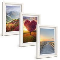 BILDER SET 3er Set - 20x30 cm Weißer Rahmen - Landschaften Berge Baum Herz Pier - Weiß, Kunststoff (20/30cm) - TULUP