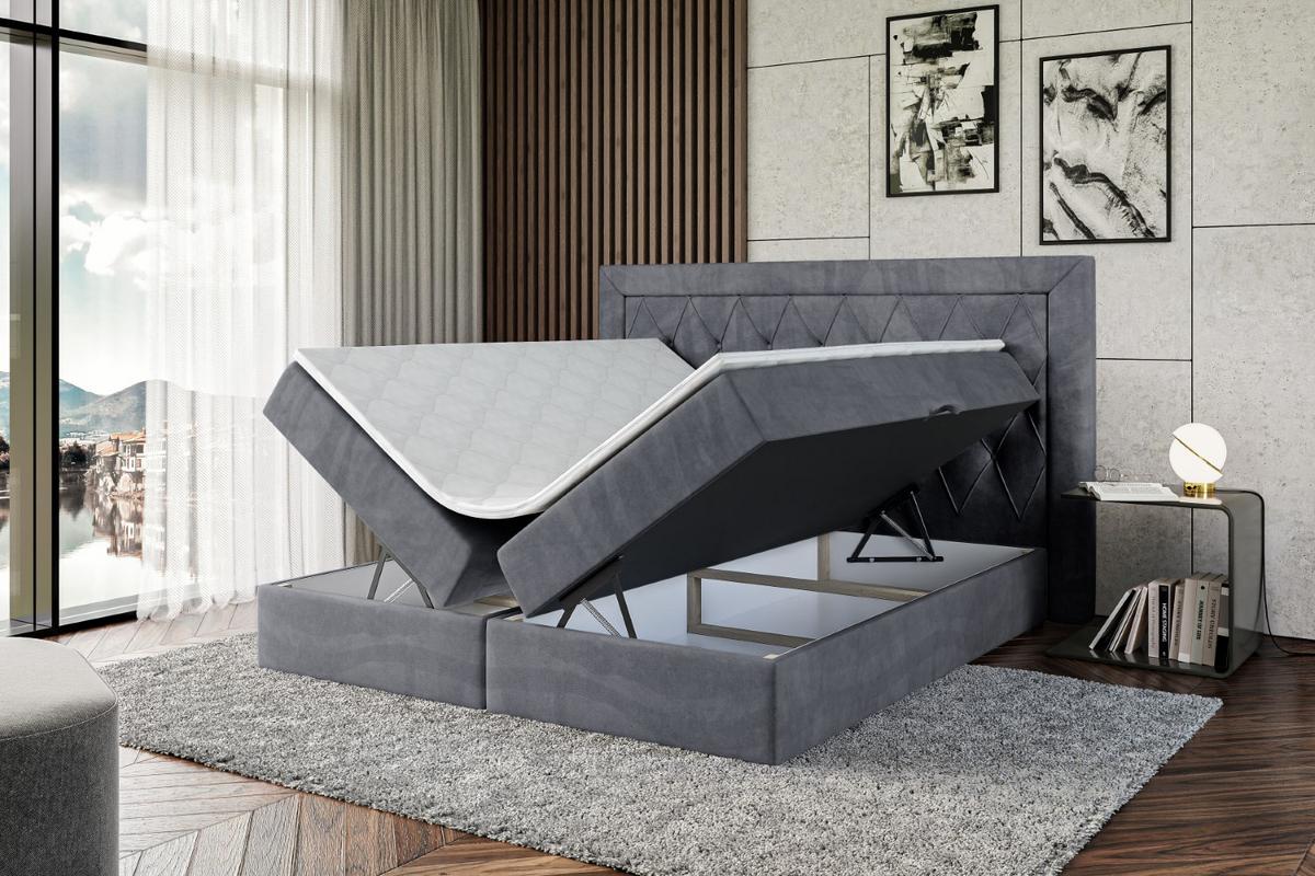 BOXBETT mit H4-Matratze und Lattenrost - NOEL - 140x200 Dunkelgrau - Dunkelgrau, Holzwerkstoff (140/200cm) - ALTDECOR