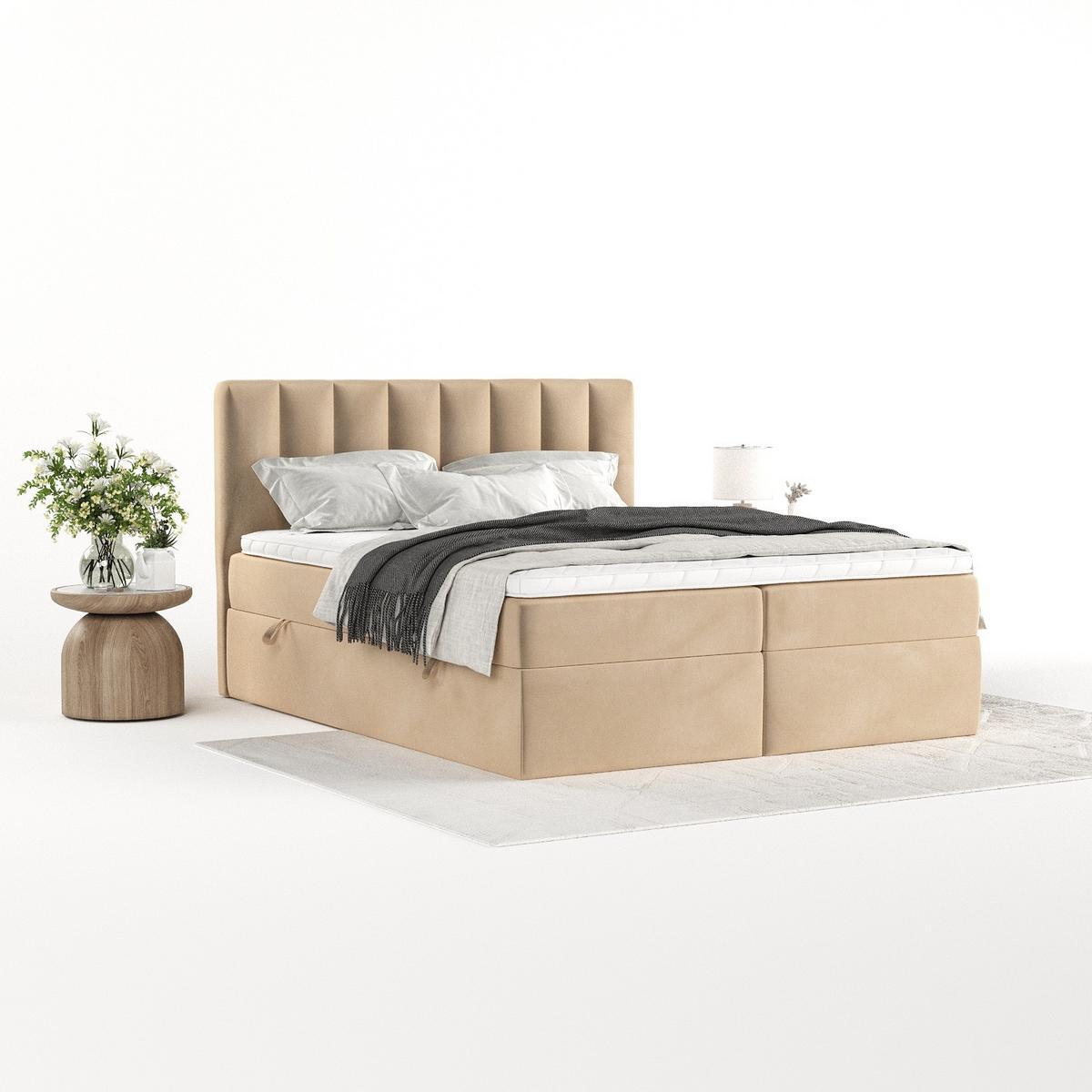 BOXBETT Bari 200/200 cm Beige im Kronos Stoff - Beige, Holz/Holzwerkstoff (200/200cm) - AltaBeds