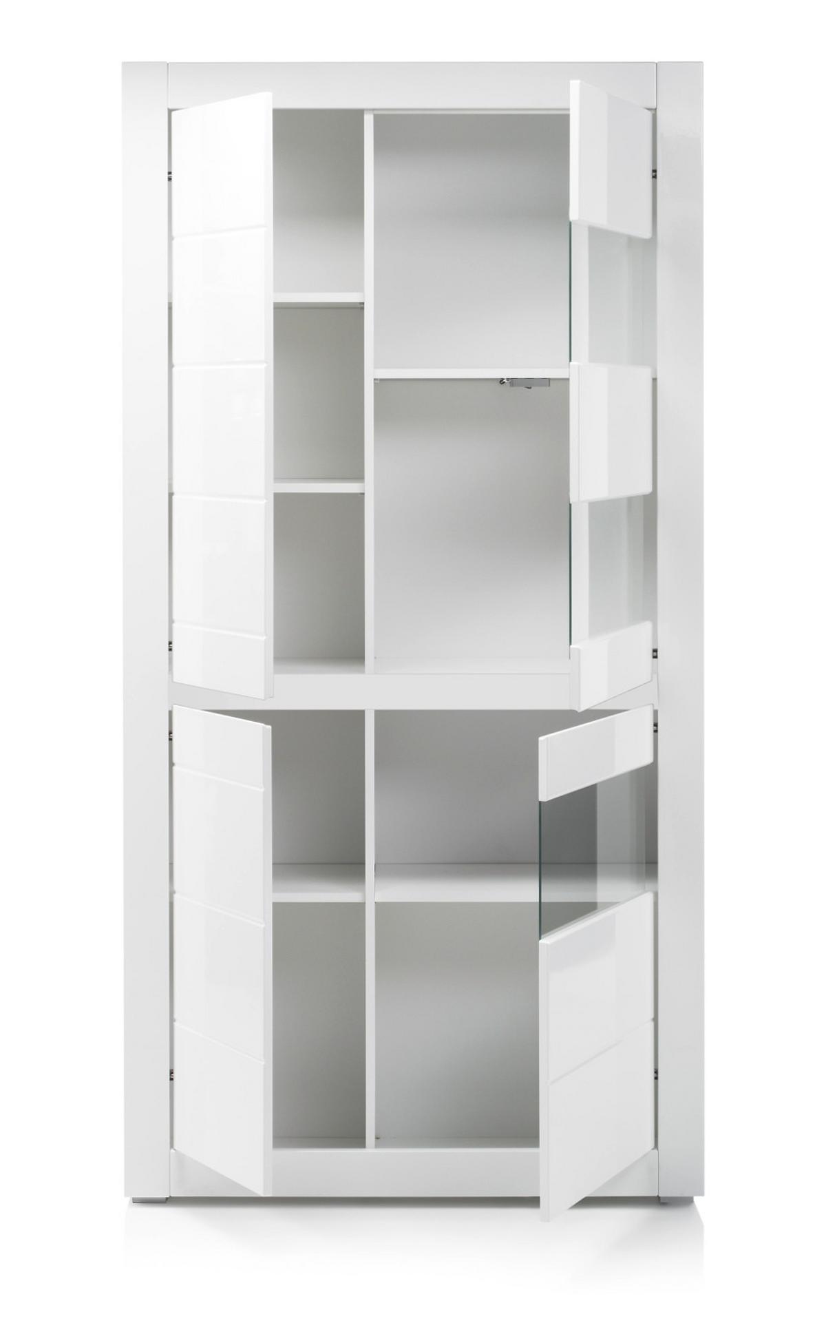 VITRINE Hochglanz weiß, mit weiß oder grau, Vitrinenschrank 100 x 200 cm, Soft-Close - Weiß Hochglanz/Weiß, Glas/Holzwerkstoff (100/198/35cm) - Furn.Design