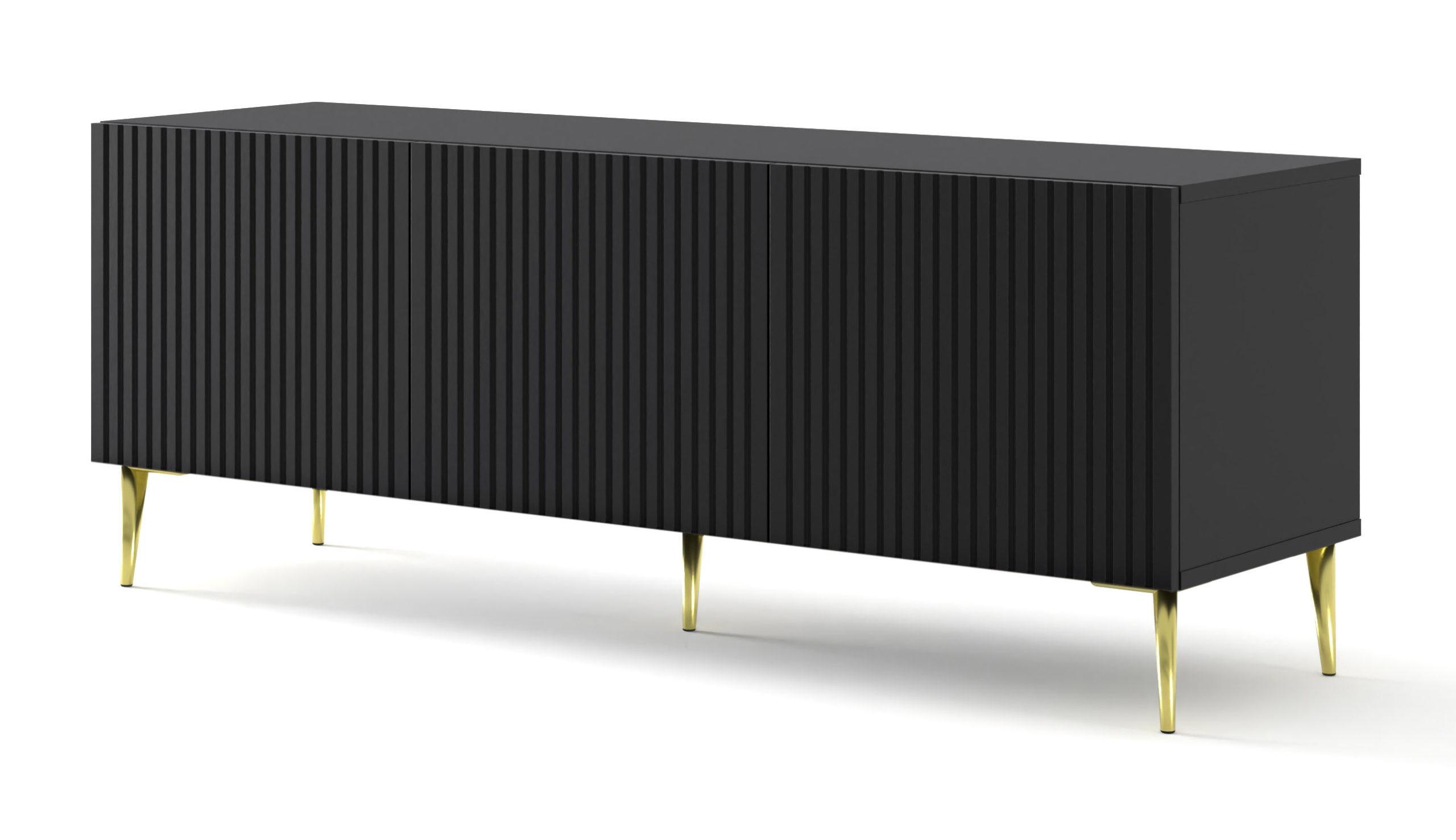 TV LOWBOARD Schwarz, Schwarz, Gold 150/56/42 - Goldfarben/Schwarz, Holzwerkstoff (150/56/42cm) - RAUMHIRSCH FURNITURE
