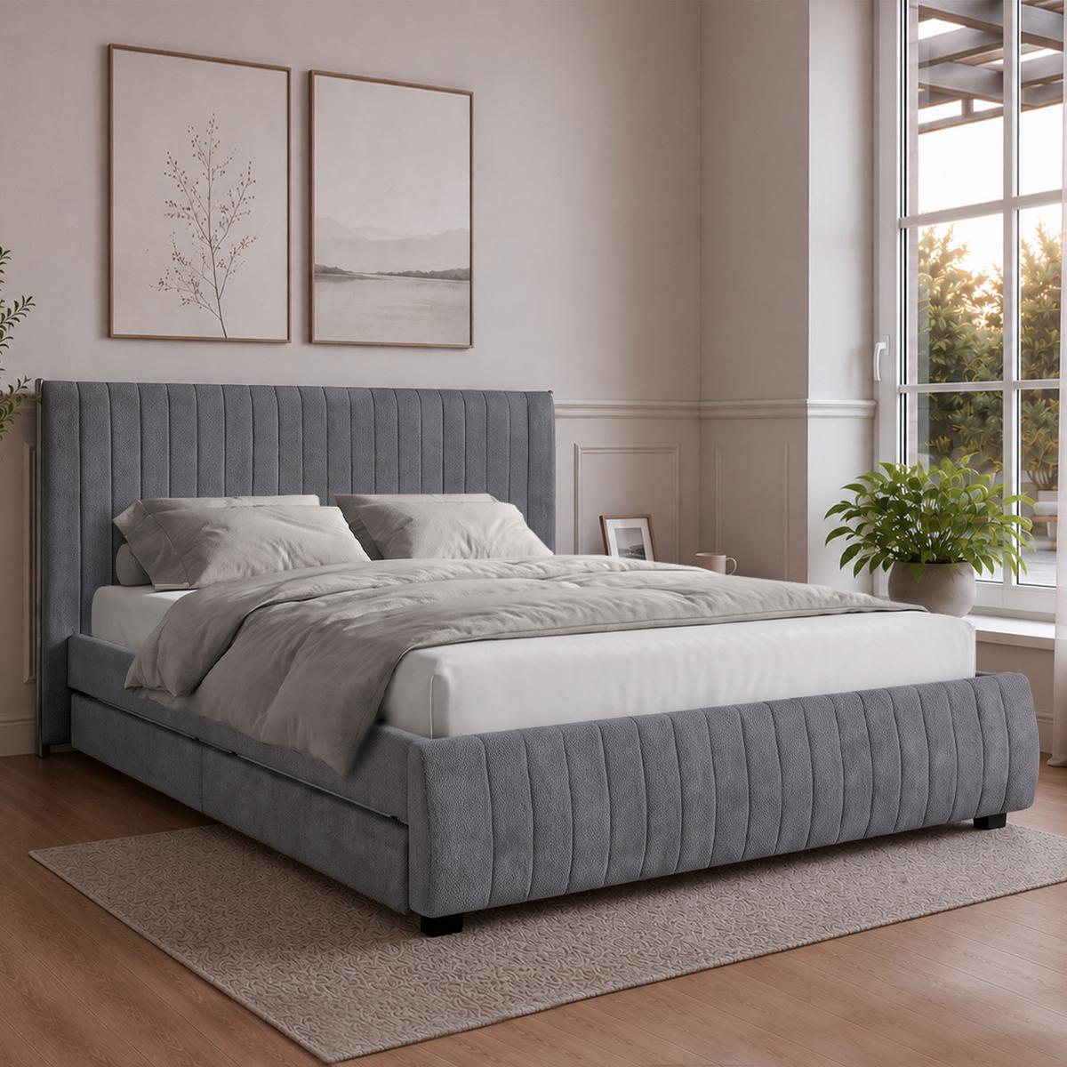 POLSTERBETT Calma mit Taschenfedernmatratze 26 cm, 2 Bettkastenschubladen, 160x200 cm, Bouclé-Stoff, Dunkelgrau - Dunkelgrau, Textil (160/200cm) - Beautysofa