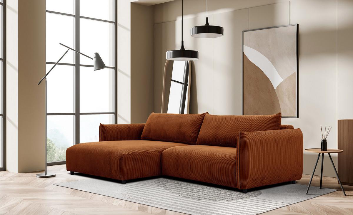 ECKSOFA TAUER 5-Sitzer, orange - Schwarz/Orange, Holzwerkstoff/Kunststoff (174/292cm) - Wozimo