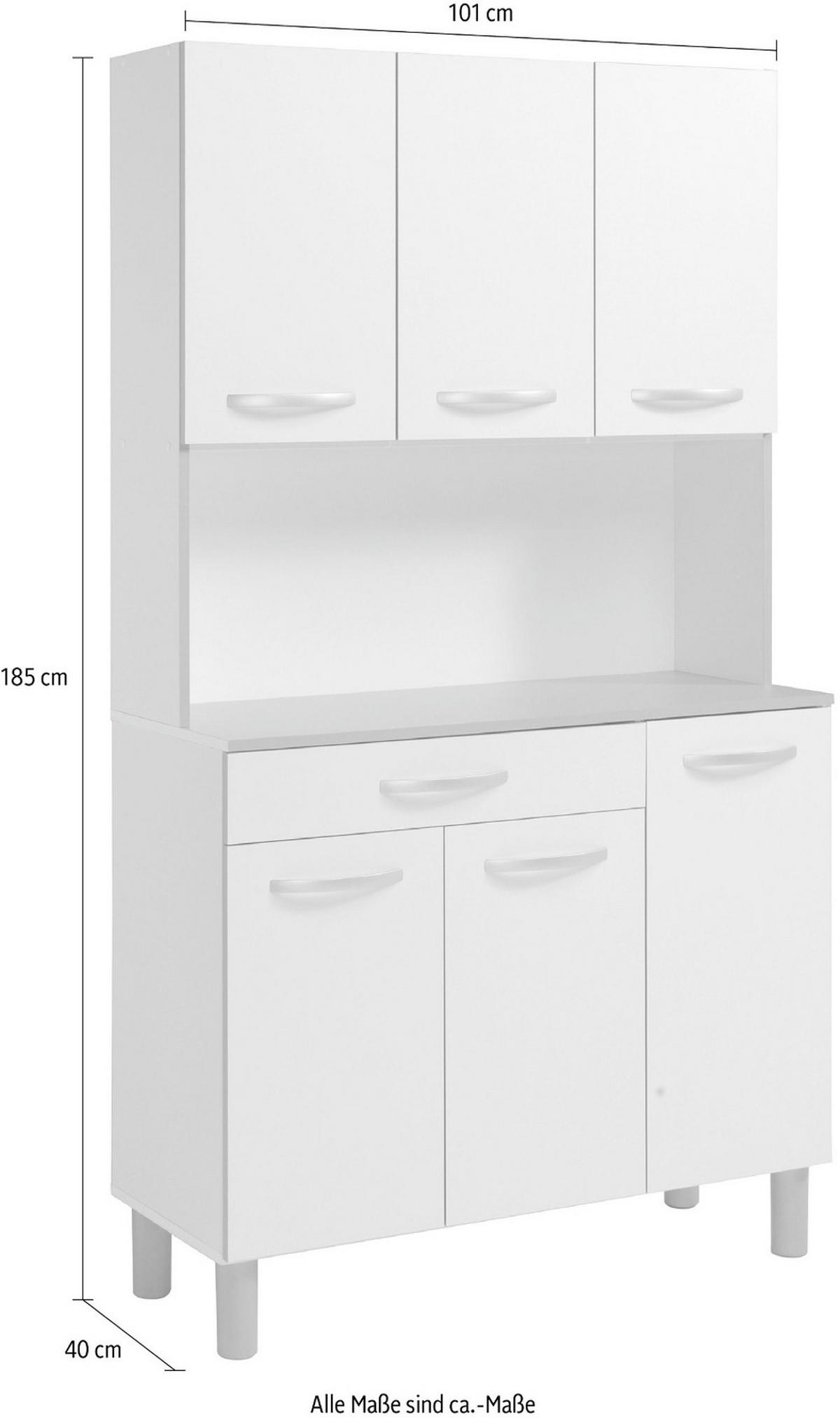 BUFFET Küche weiß, grau 101 cm Küchenschrank mit viel Stauraum - Weiß/Grau, Holzwerkstoff (101/185/40cm) - Parisot Meuble