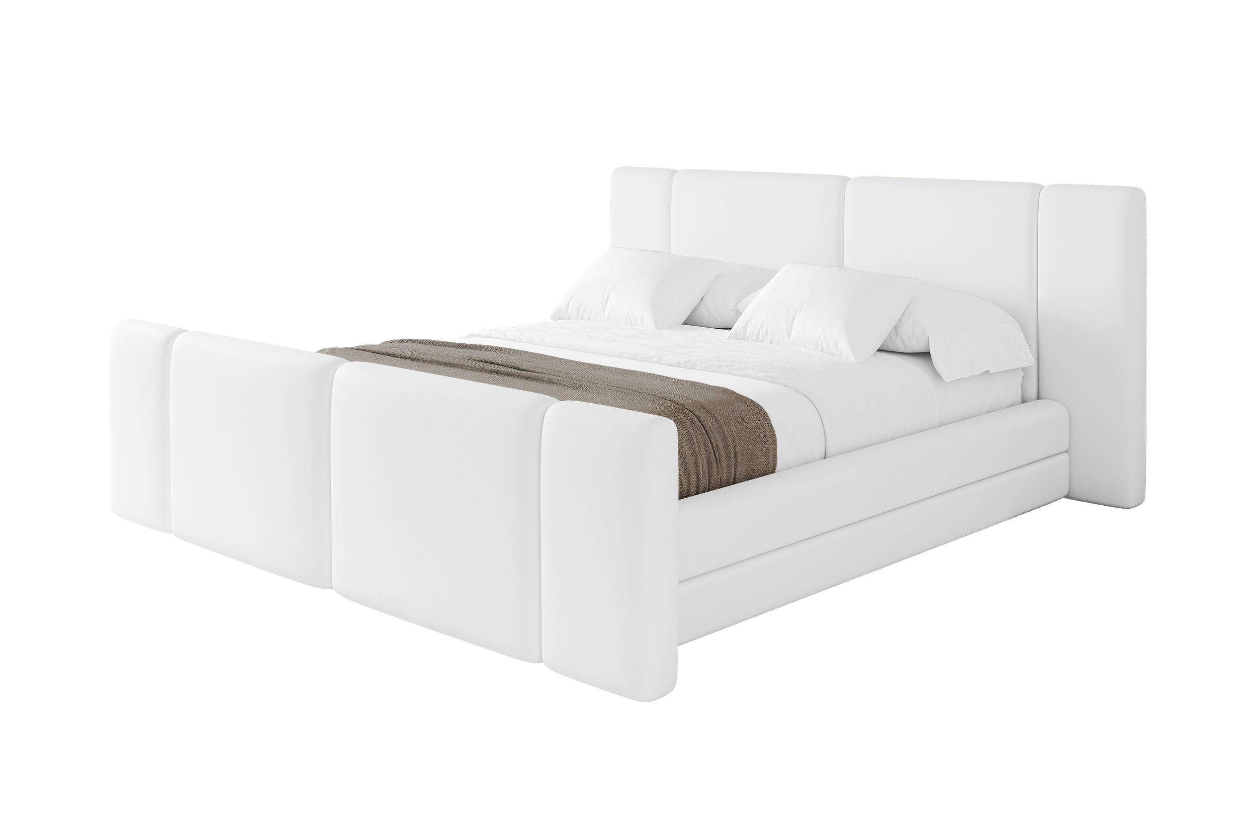 POLSTERBETT mit Bettkasten, Fußteil und Lattenrost, Boxbett ohne Matratze - TEVO-Z 140x200 Weiß - Weiß Hochglanz, Holzwerkstoff/Textil (140/200cm) - ALTDECOR