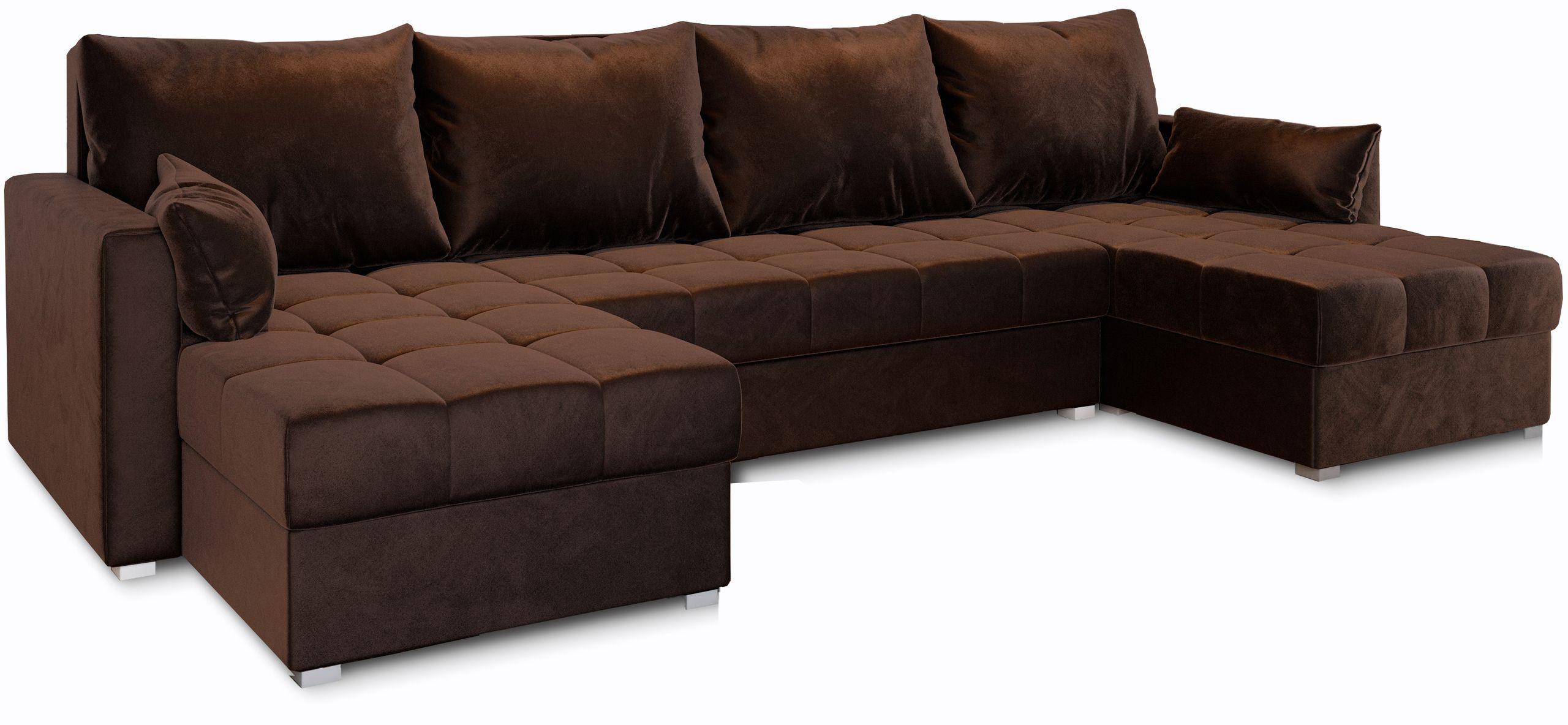 WOHNLANDSCHAFT NAKO Braun Plüsch-Stoff mit Schlaffunktion - Braun/Grau, Holz/Kunststoff (285/85/140cm) - MASSENO