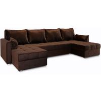 WOHNLANDSCHAFT NAKO Braun Plüsch-Stoff mit Schlaffunktion - Braun/Grau, Holz/Kunststoff (285/85/140cm) - MASSENO