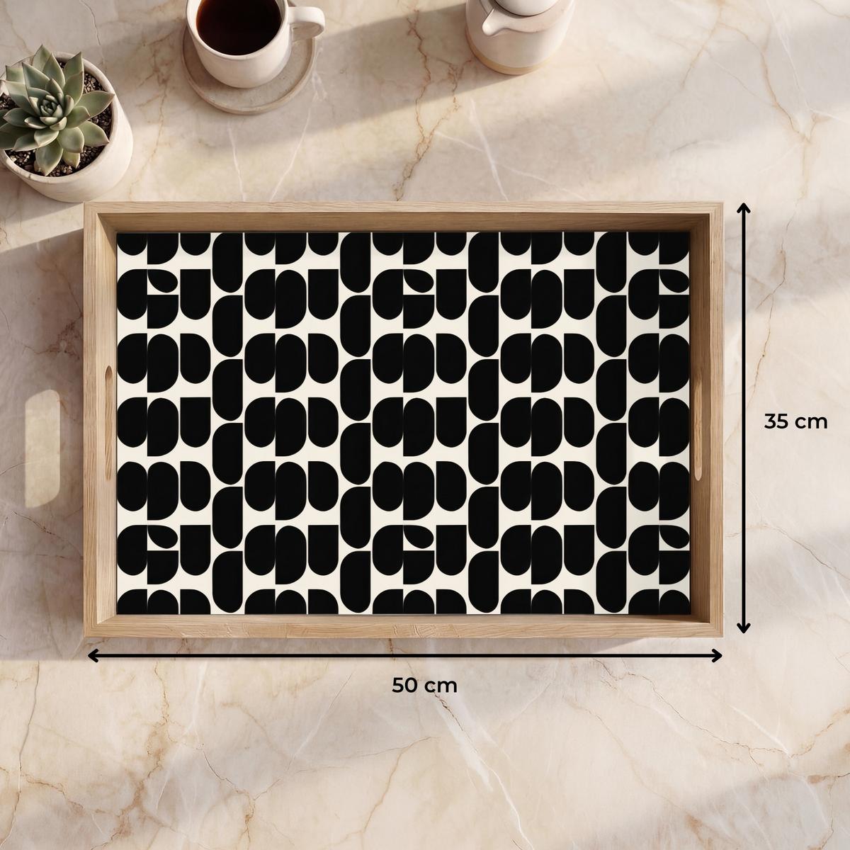TABLETT Modern - Gemustert - Schwarz 50x35 cm - Schwarz, Holz (50/5/5cm) - OnlyWow