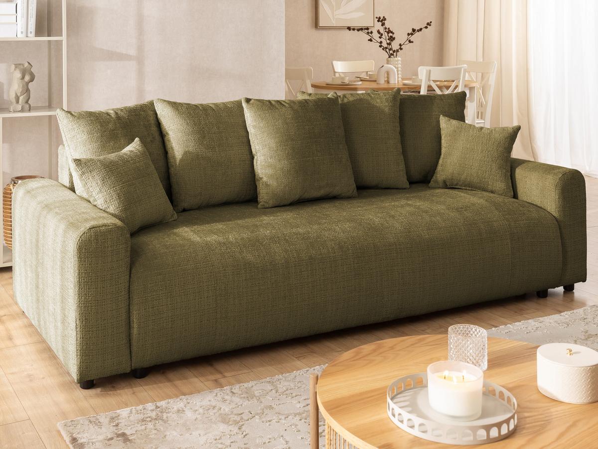 SCHLAFSOFA Calma mit Bettkasten im Bumpy-Design aus weichem Grün Chenille-Stoff - Schwarz/Grün, Holz/Kunststoff (239/88/98cm) - S-Style Möbel