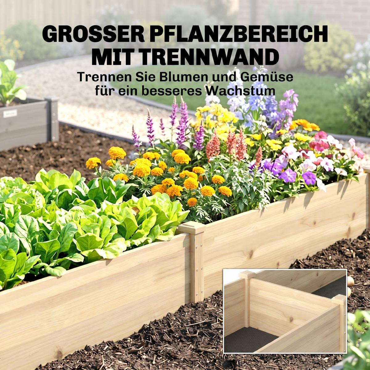 GARTENBEET, Naturfarben - Naturfarben, Holz (61.5/27/244cm) - Outsunny