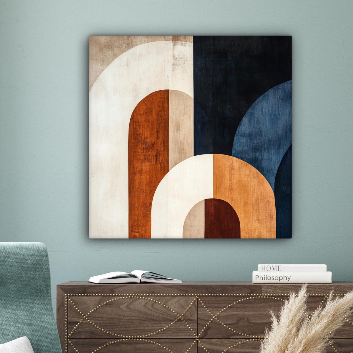 LEINWANDBILD Abstrakt - Formen - Dunkelblau Deko Groß 90x90 cm - Cognac, Textil (90/90cm) - MuchoWow