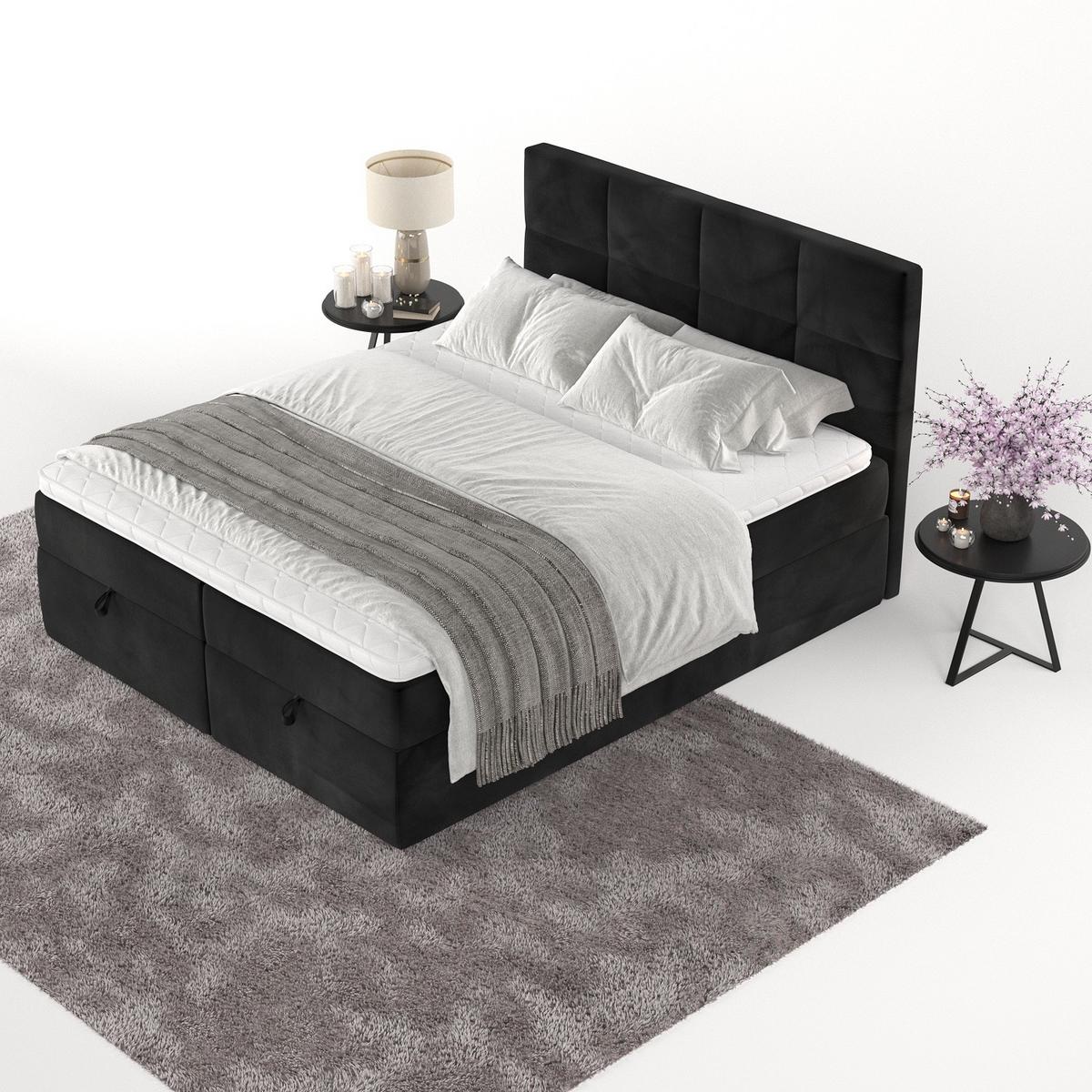 BOXBETT Velto 200/200 cm Schwarz im Kronos Stoff - Schwarz, Holz/Holzwerkstoff (200/200cm) - AltaBeds