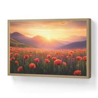 WANDLEUCHTE MIT AKKU Landschaft - Sonnenuntergang - Blumenfeld 60x40 cm - Rot, Holzwerkstoff (60/40/8cm) - OnlyWow