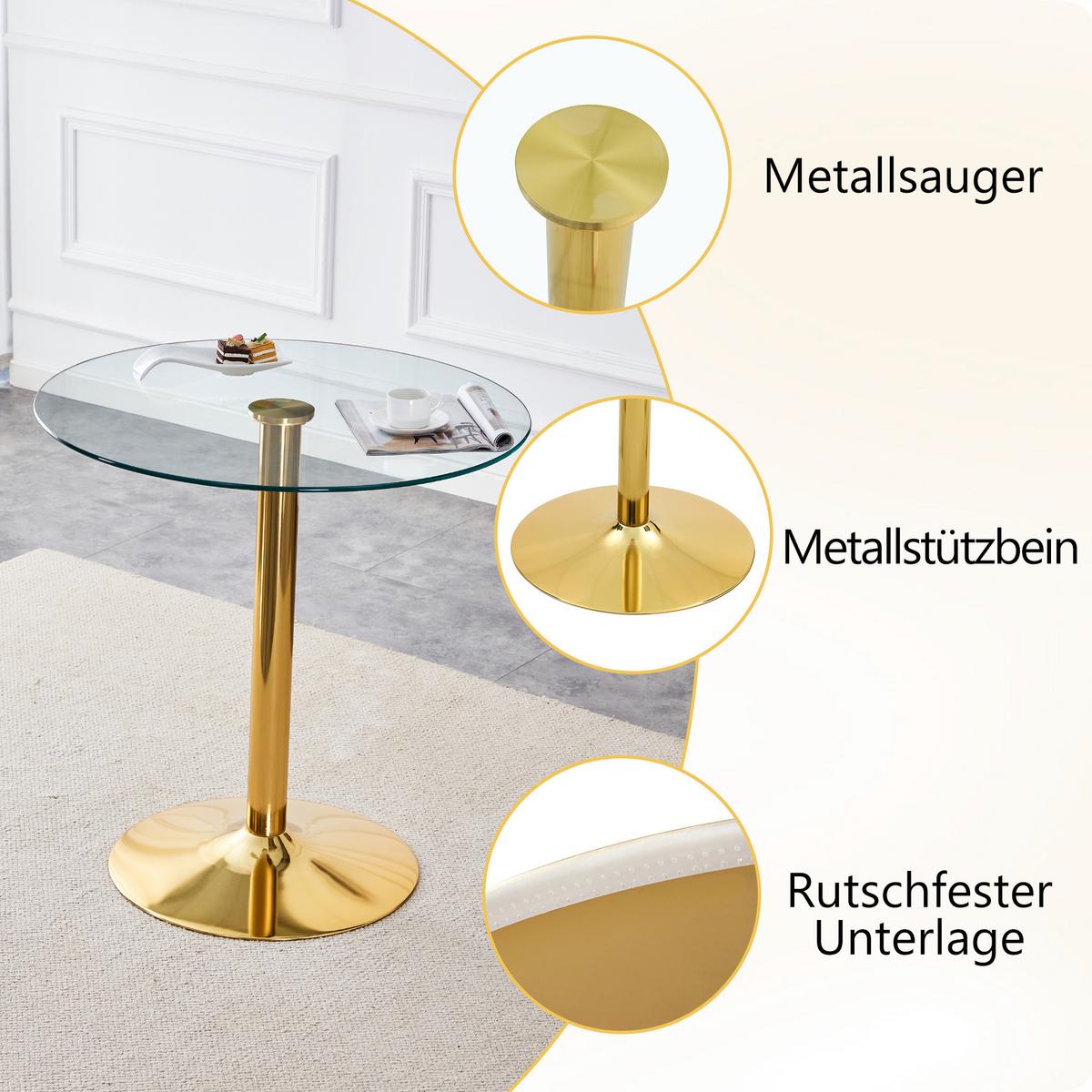 BARTISCH runder glas & gold Ø 89 cm mit trompetenfuß - Goldfarben, Glas (89/89/92cm) - Urban Meuble