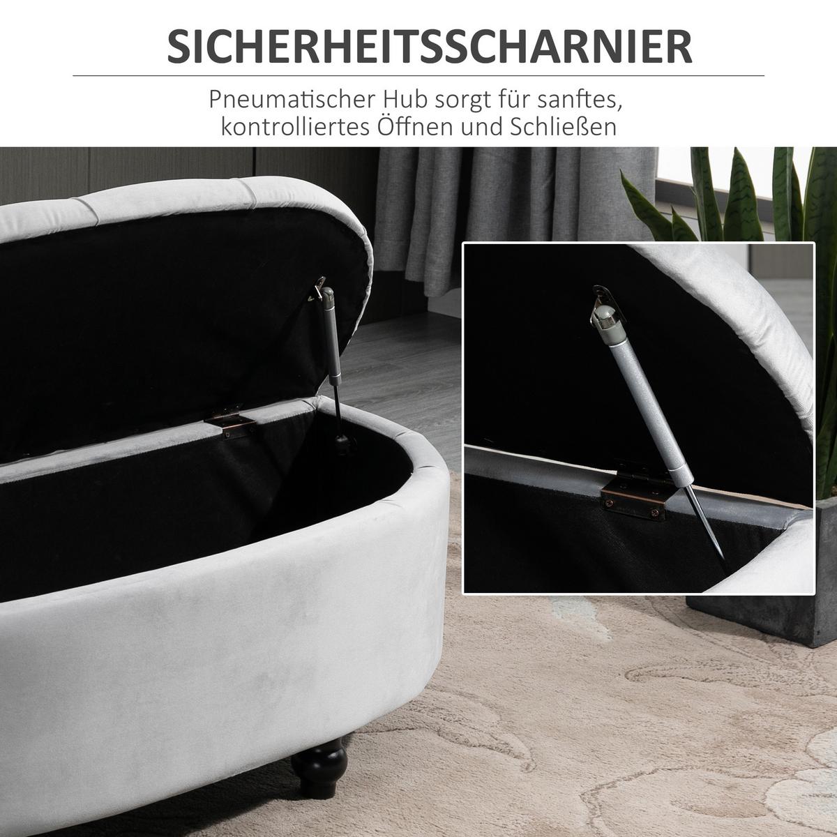 TRUHENBANK Velvet-Touch Grau - Schwarz/Grau, Holz/Kunststoff (46/42/120cm) - HOMCOM