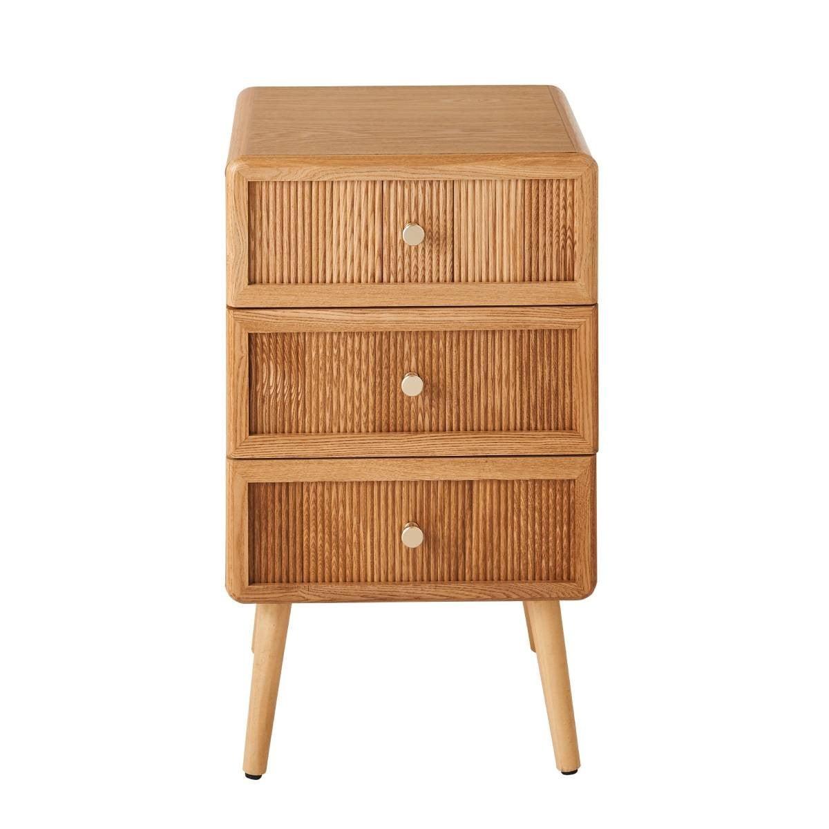 NACHTTISCH mit 3 Schubladen und lamellenartiger Front 35/71/42 cm - Eschefarben, Holzwerkstoff (35/71/46cm) - Calicosy