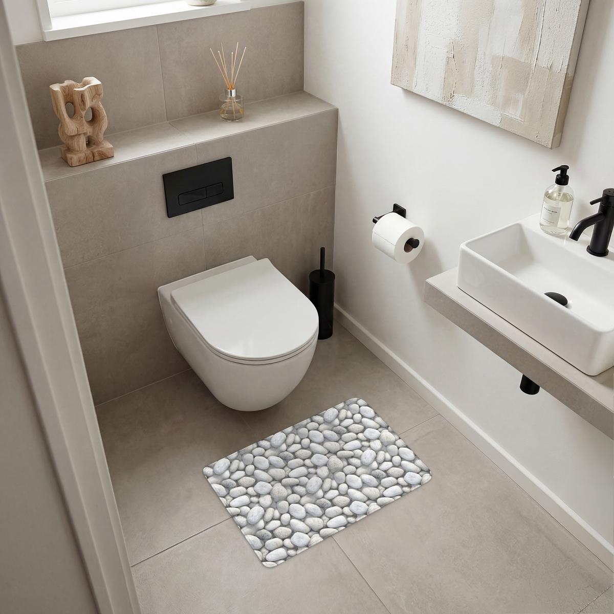 BADEMATTE Steine - Grau - Oval 60x40 cm - Hellgrau, Textil (60/40cm) - OnlyWow