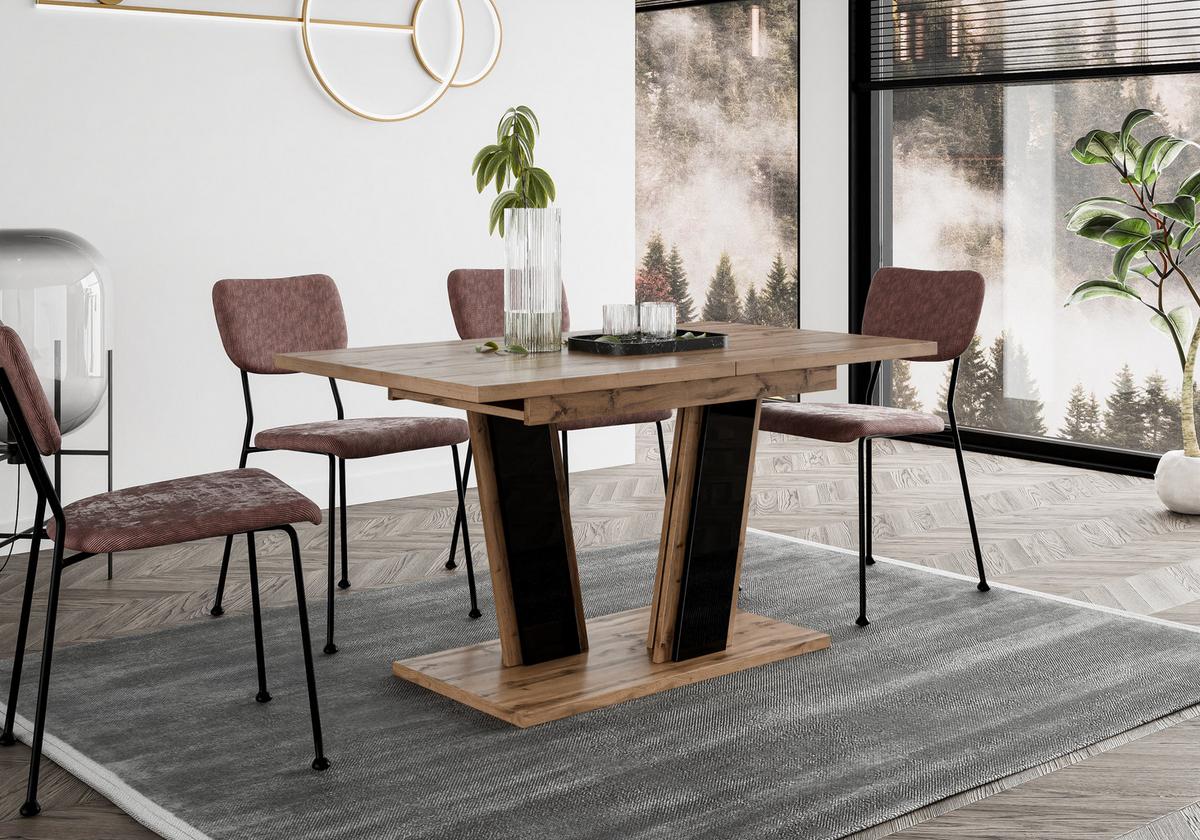 ESSTISCH BORSEN Ausziehbar 120 - 160 / 80 x 76 cm - Schwarz Hochglanz/Eiche Wotan, Holz (120/80/76cm) - MASSENO