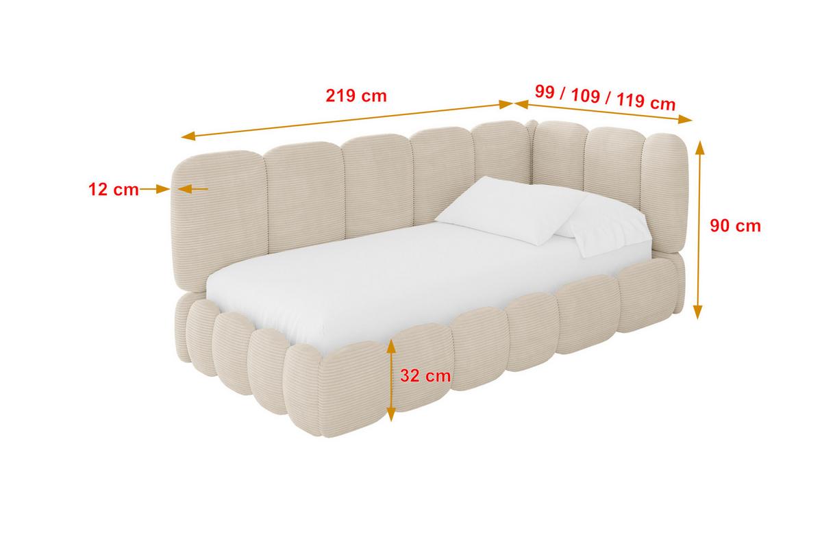 EINZELLBETT Jugendbett mit Bettkasten, Links - AVRY 80x200 Beige - Creme, Holzwerkstoff/Textil (80/200cm) - ALTDECOR