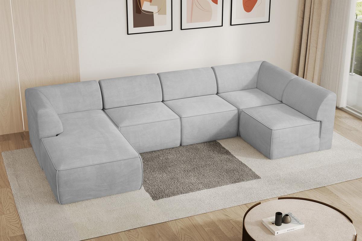 WOHNLANDSCHAFT Ottomane Links MOVO-L 345x180x78 cm Grau Cord - Grau, Holzwerkstoff/Kunststoff (345/78/180cm) - ALTDECOR