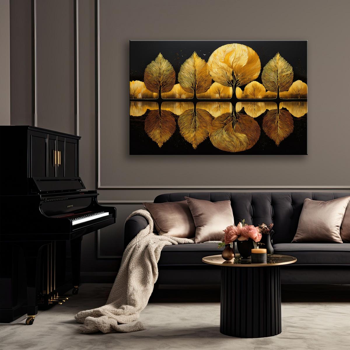 WANDBILD goldene bäume herbstabstraktion - Goldfarben, Textil (60/40cm) - Feeby